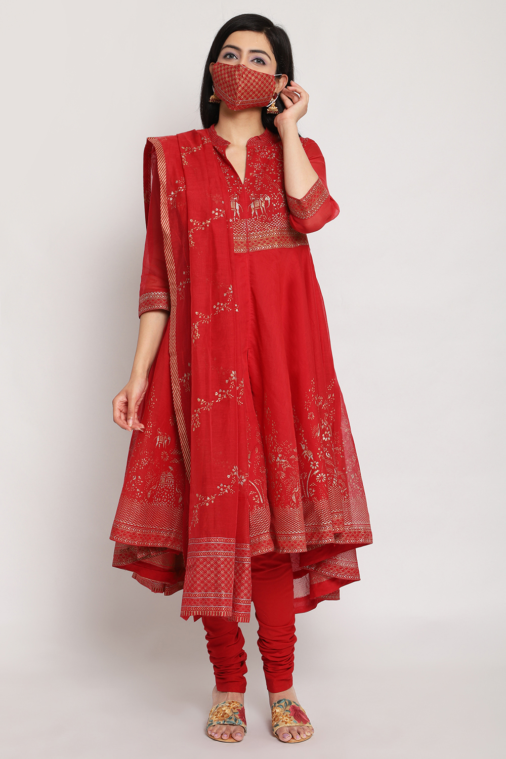 Red Art Silk Anarkali Kurta Churidar Suit Set image number 0