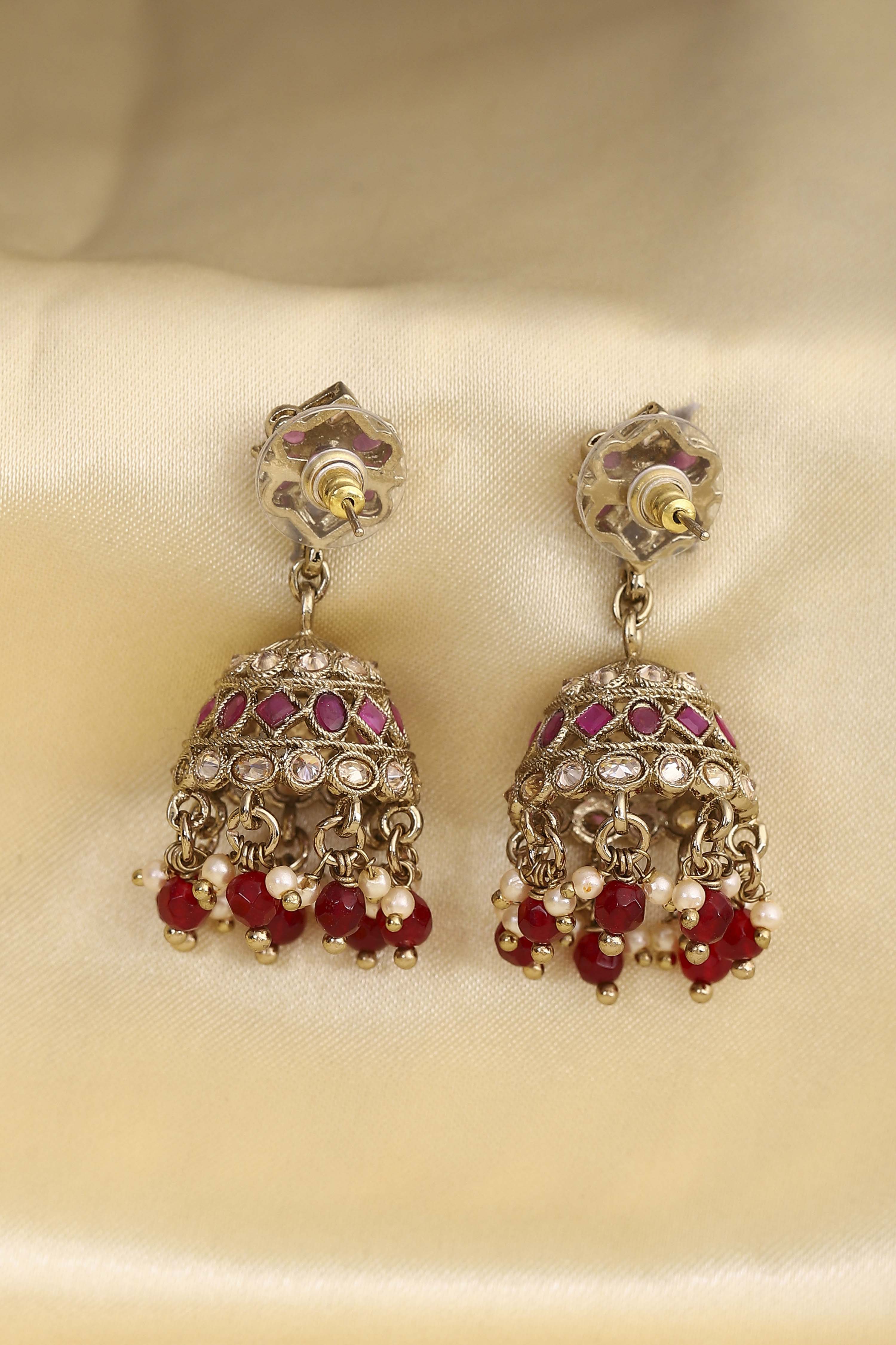 Dark Pink Stone Earrings image number 2