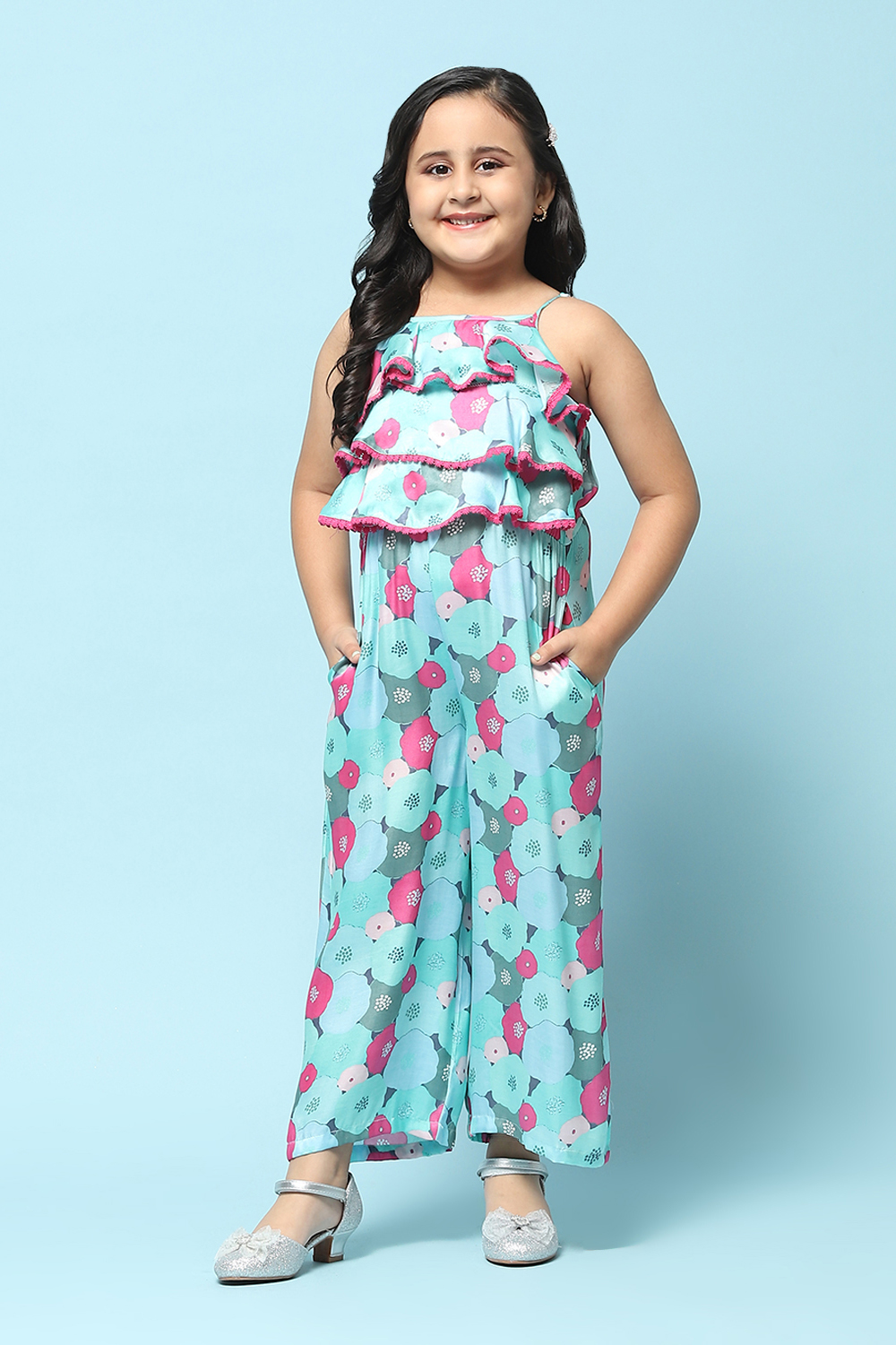 Blue Cotton Straight Printed Jumpsuit image number 5