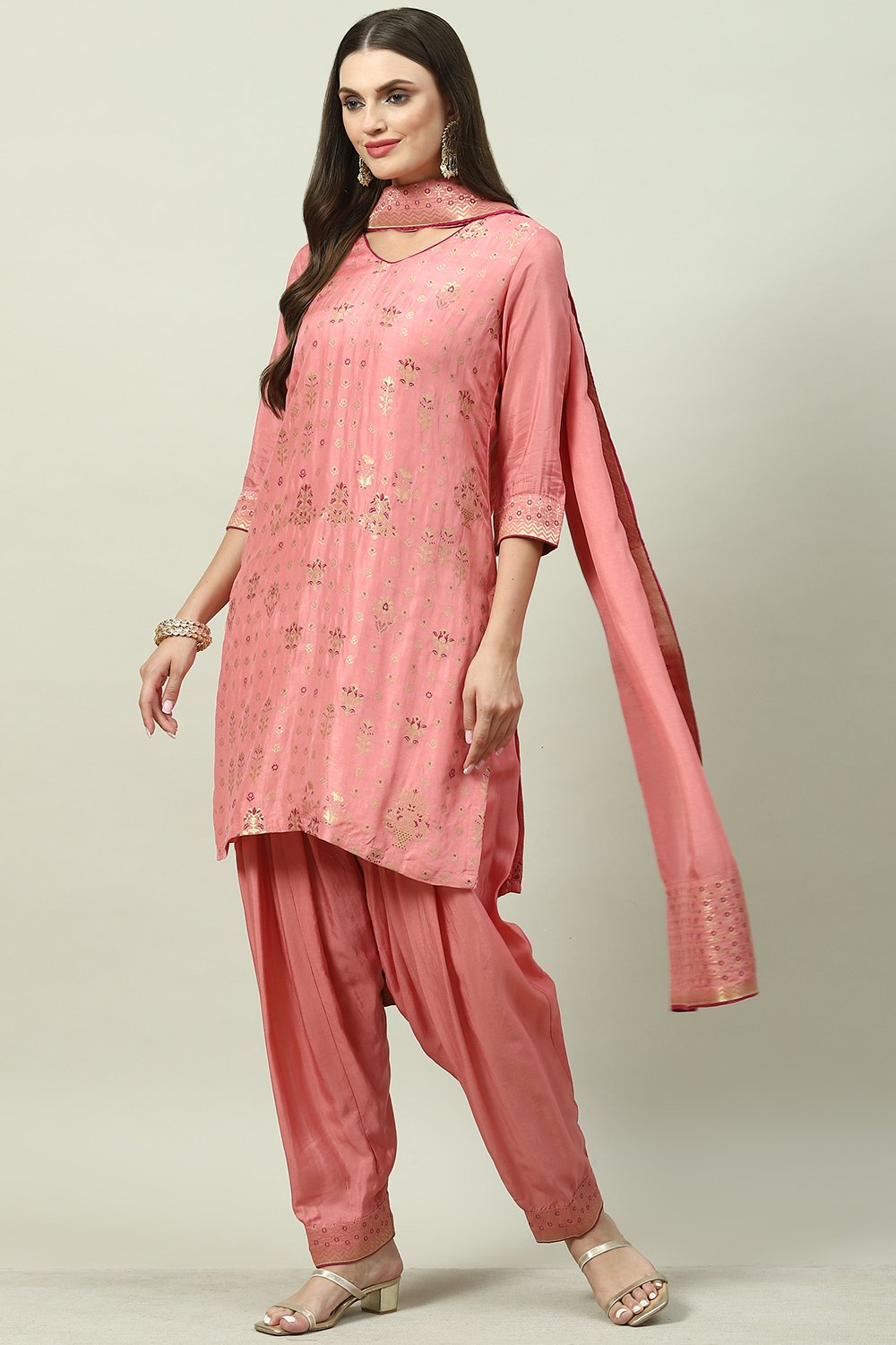 Pink LIVA Blend Straight Kurta Salwar Suit Set image number 5