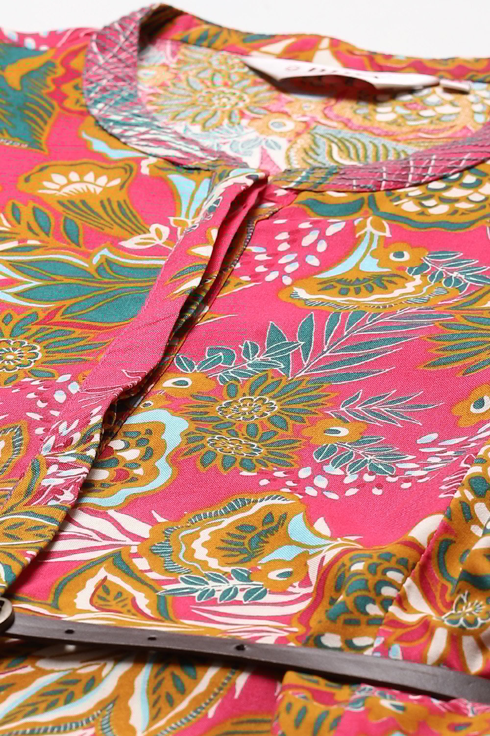 Deep Fuchsia Rayon Straight Printed Dress image number 1