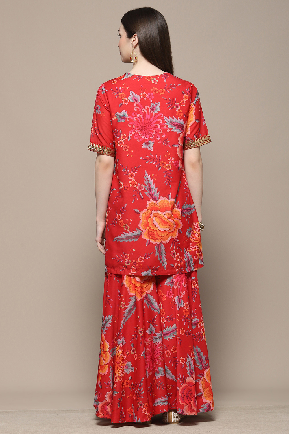 Red Polyester Straight Suit Set image number 5