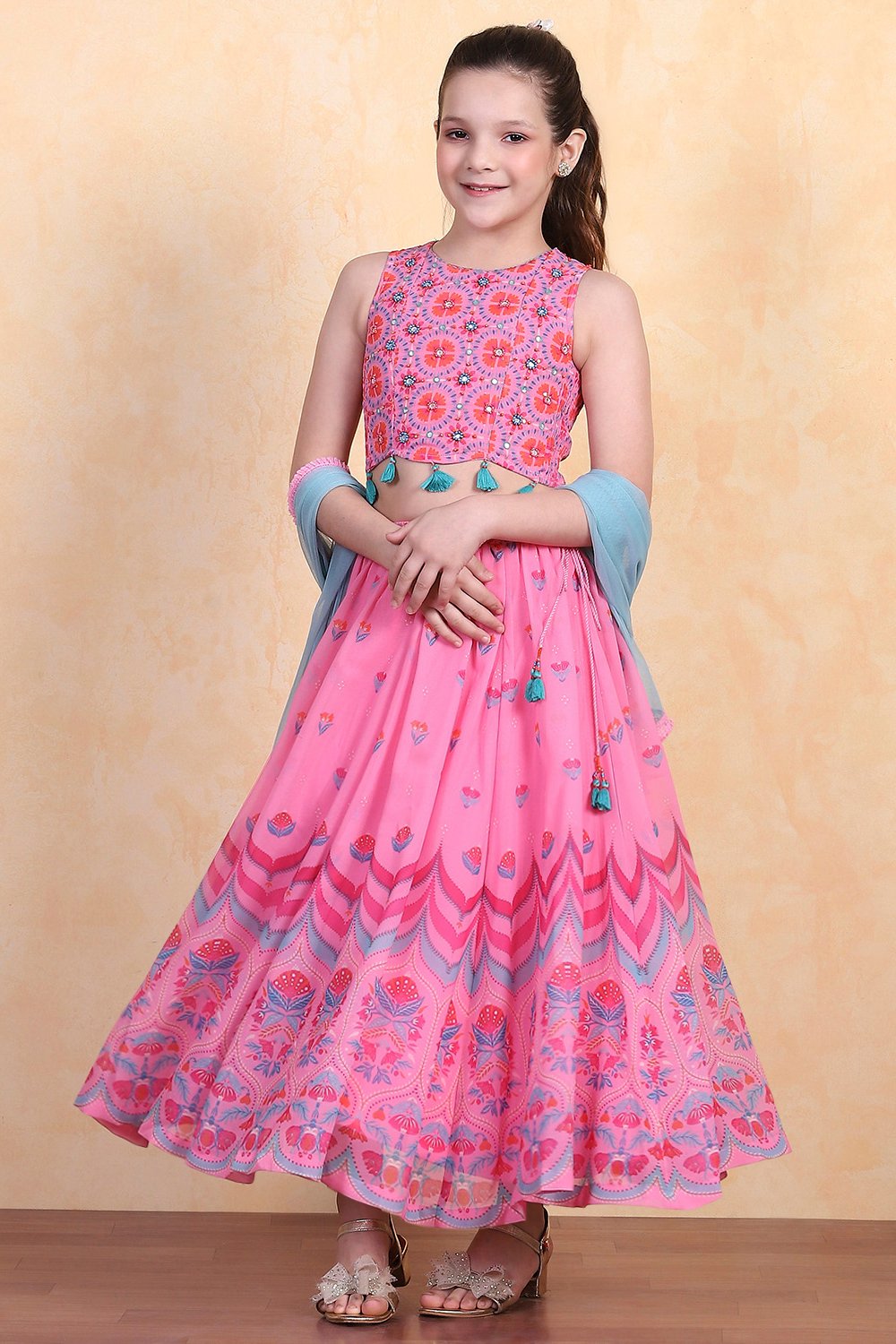 Pink Polyester Lehenga Set image number 0