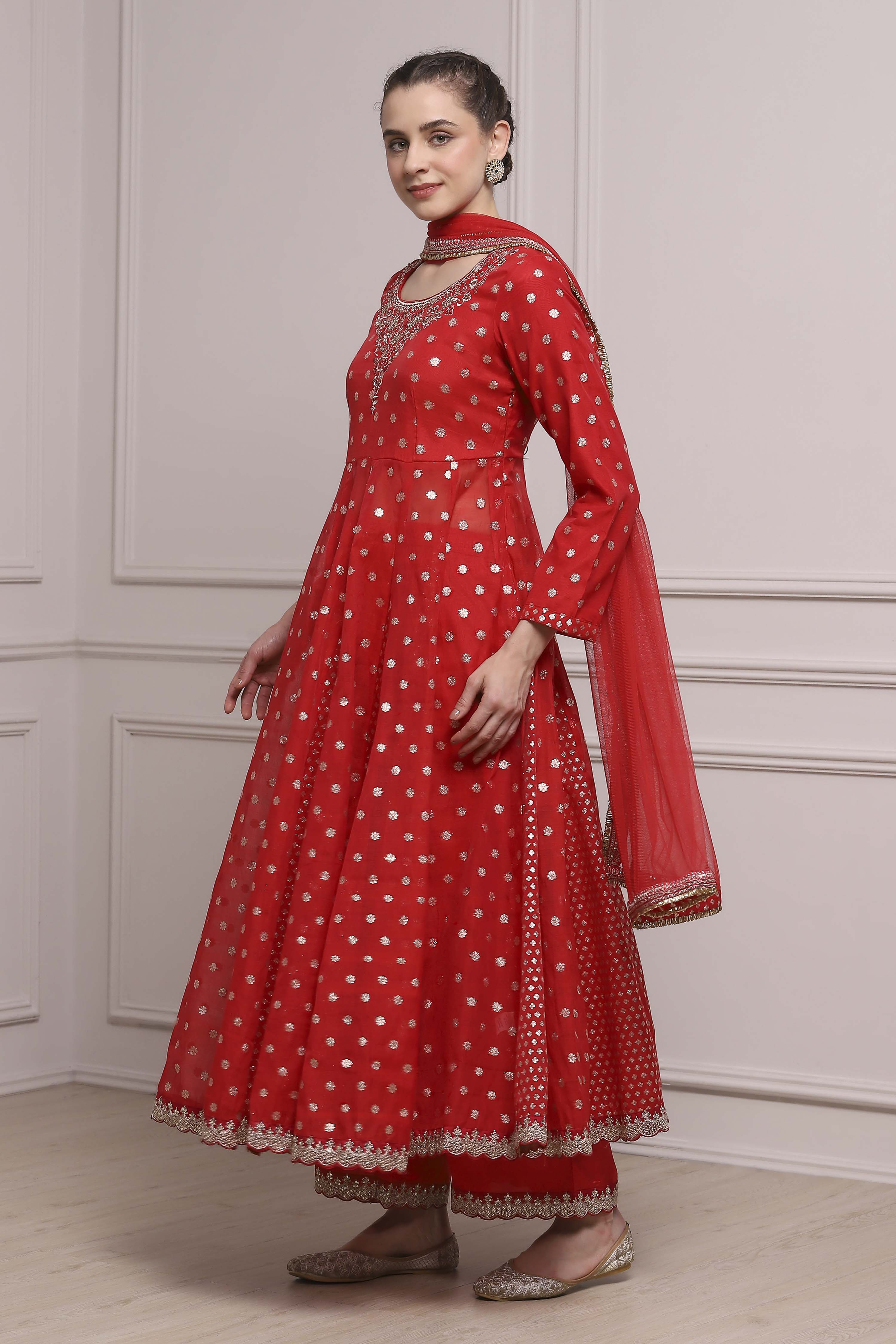 Pink Cotton Kalidar Yarndyed Suit Set image number 3