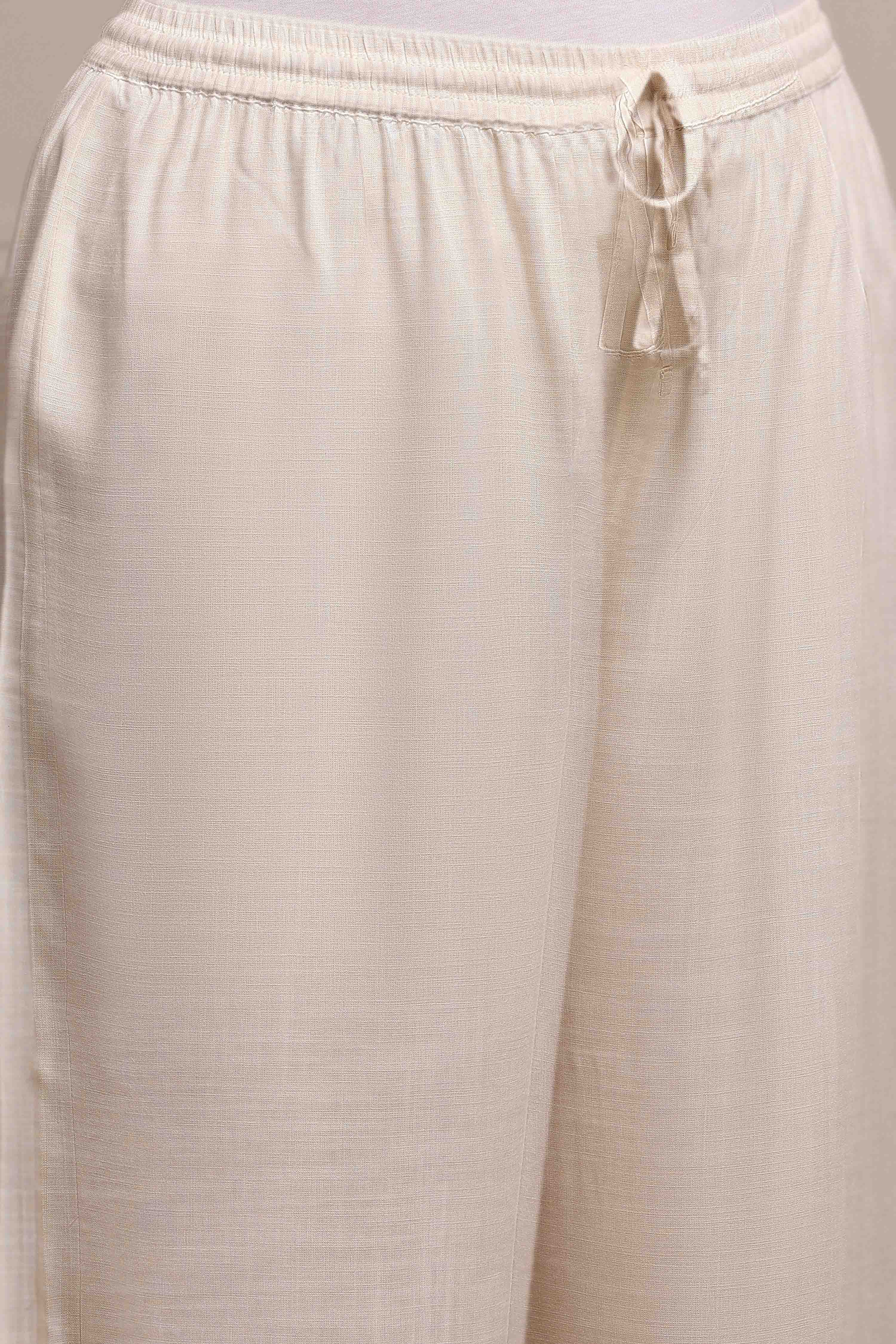 Beige Polyester Blend Straight Dyed Suit Set image number 2