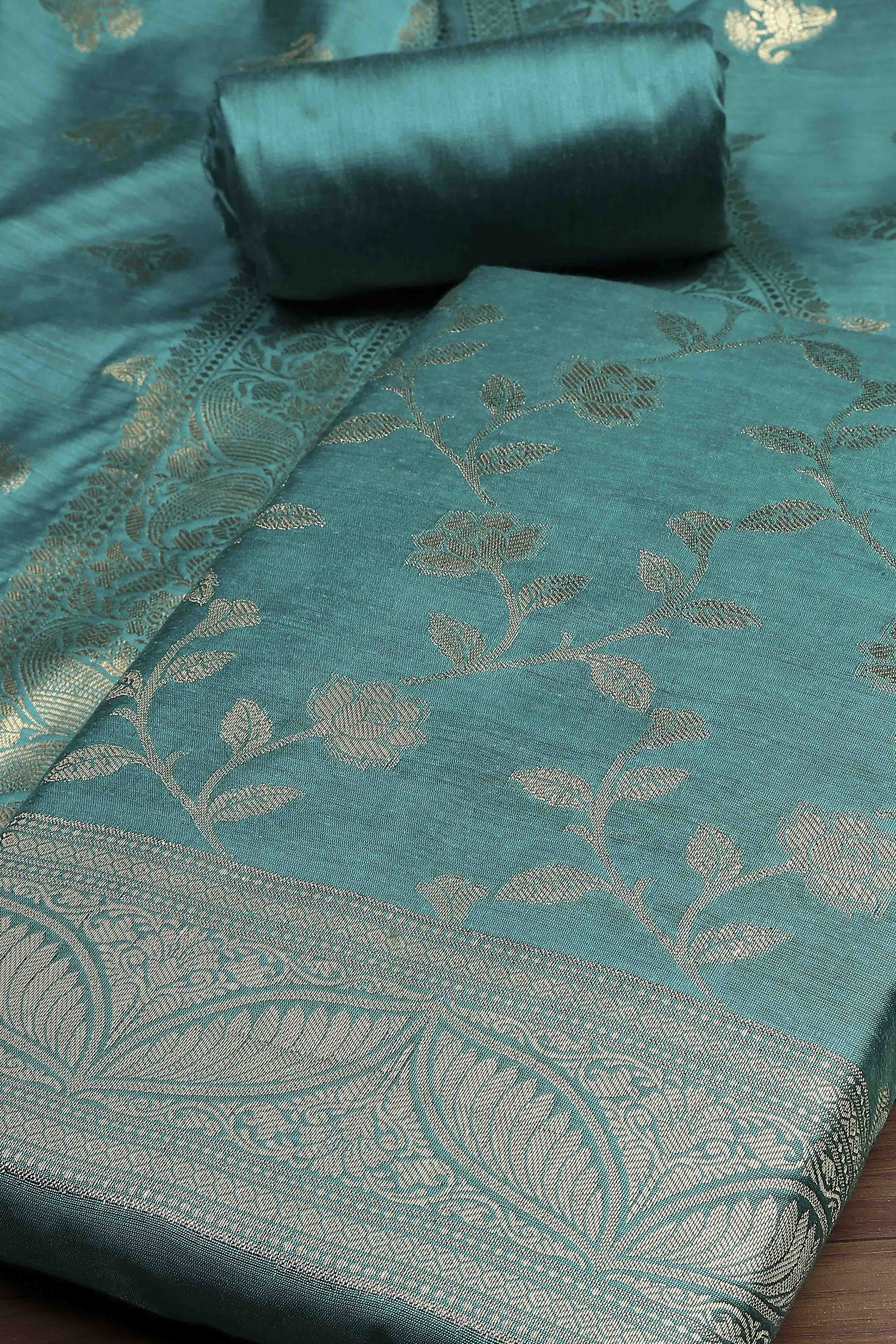 Maroon Cotton Printed Embroidered Unstitched Suit Set image number 1
