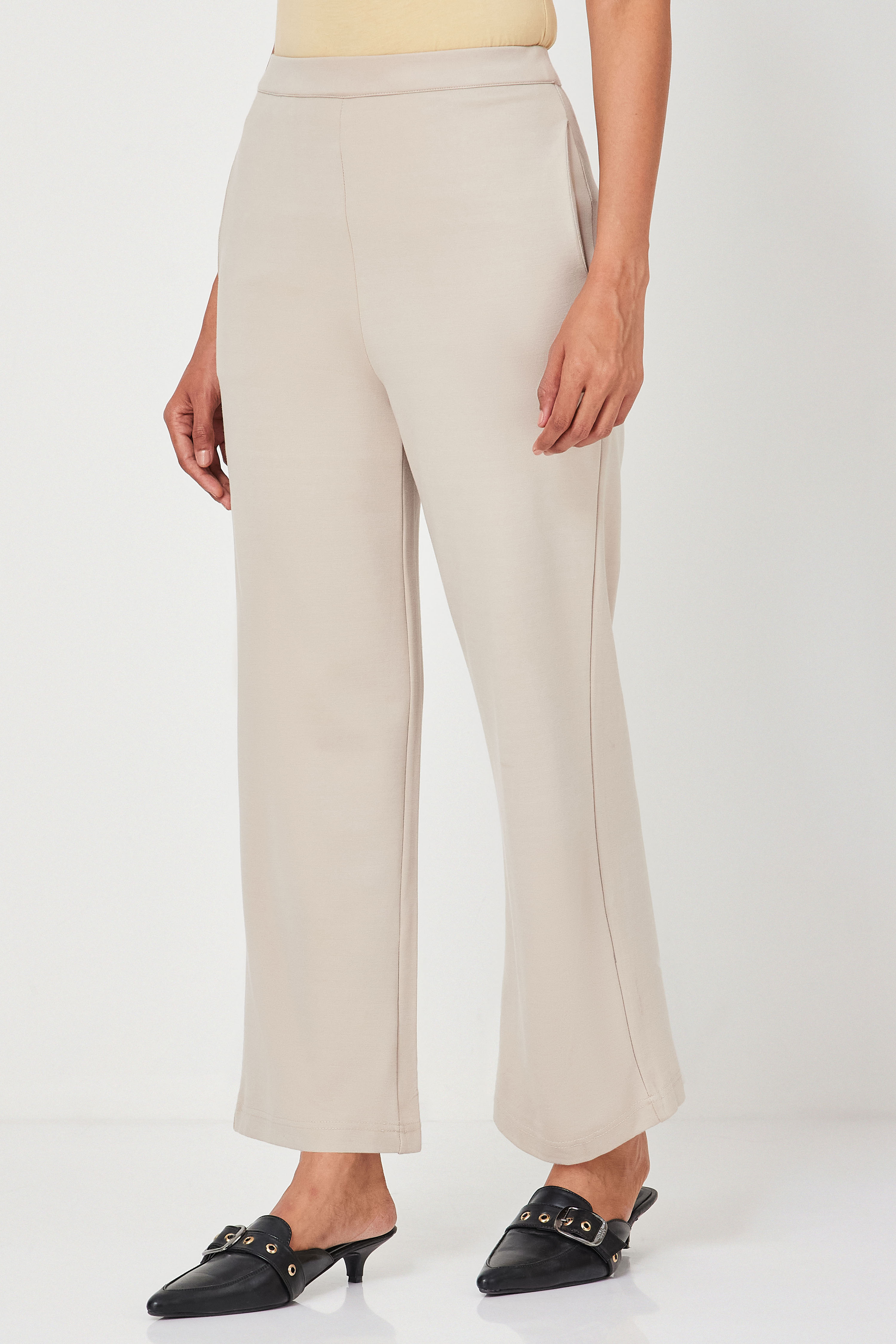 Beige Viscose Rayon Relaxed Pants image number 2
