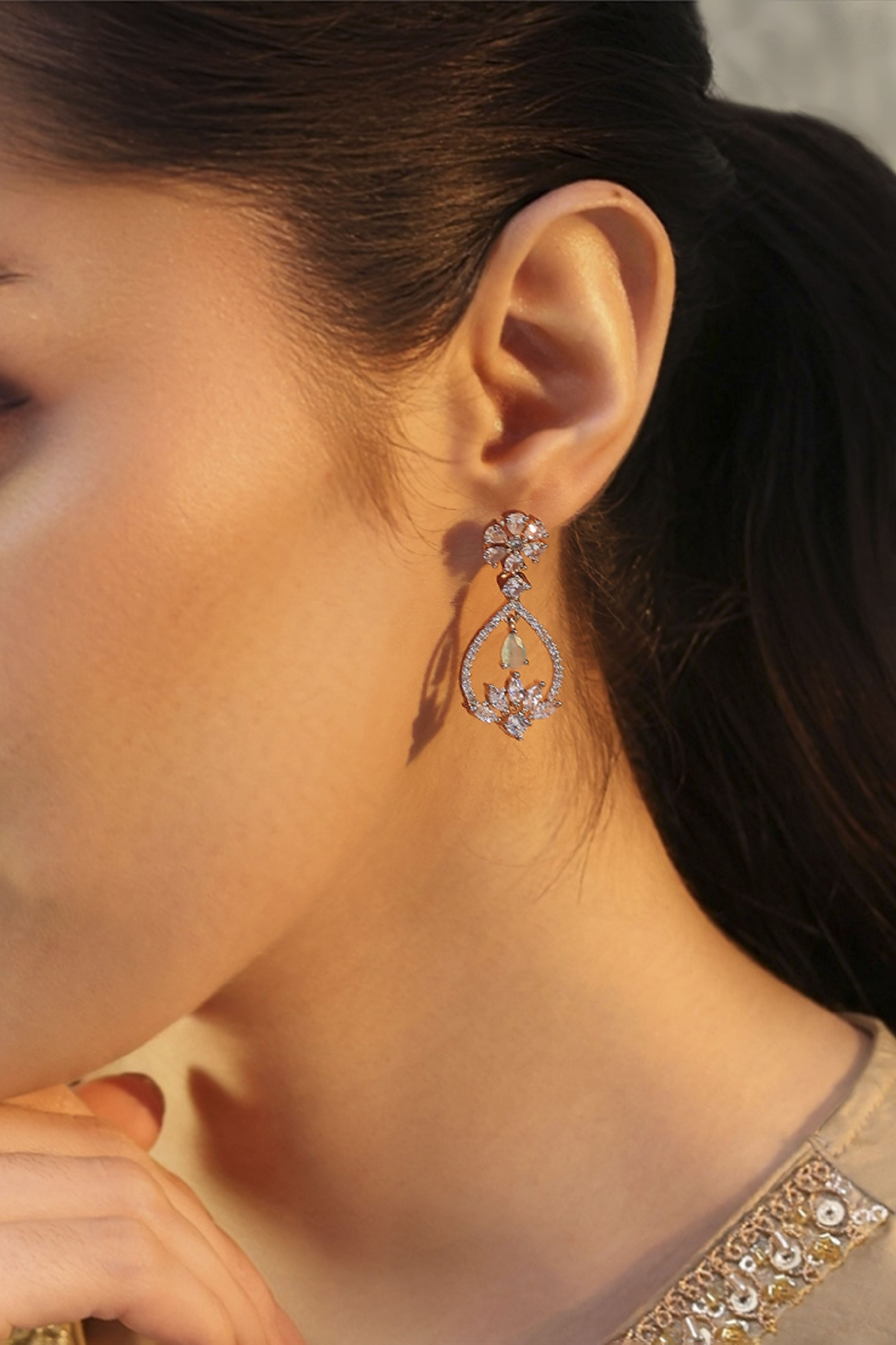 Mint Green Brass Cz Drop & Danglers image number 1