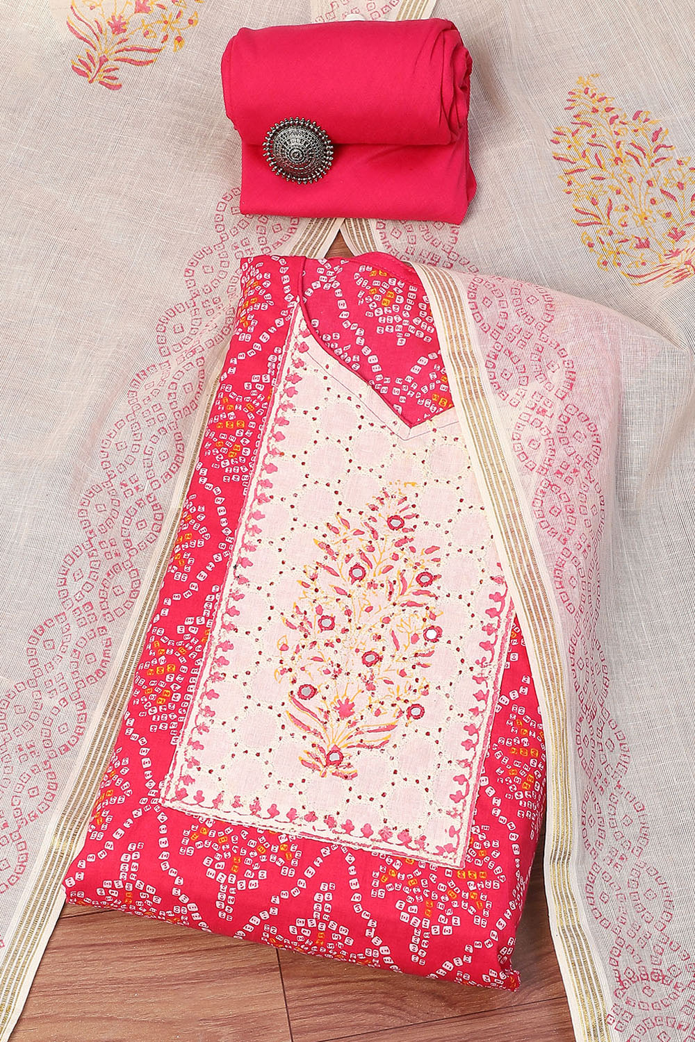 Pink Cotton Unstitched Suit Set image number 0