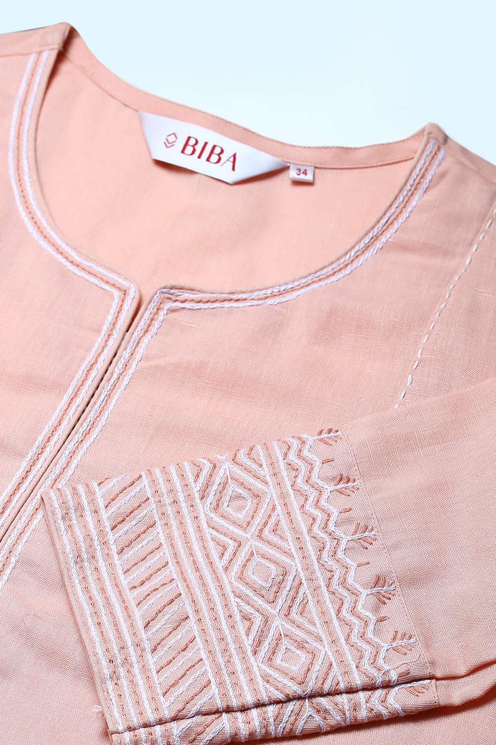 Peach Blue Cotton Linen Kurta image number 1