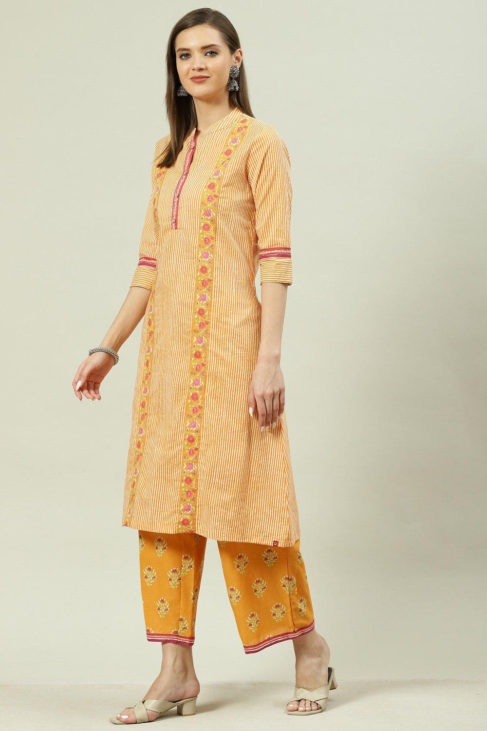 Teal Cotton A-Line Kurta Palazzo Suit Set image number 4