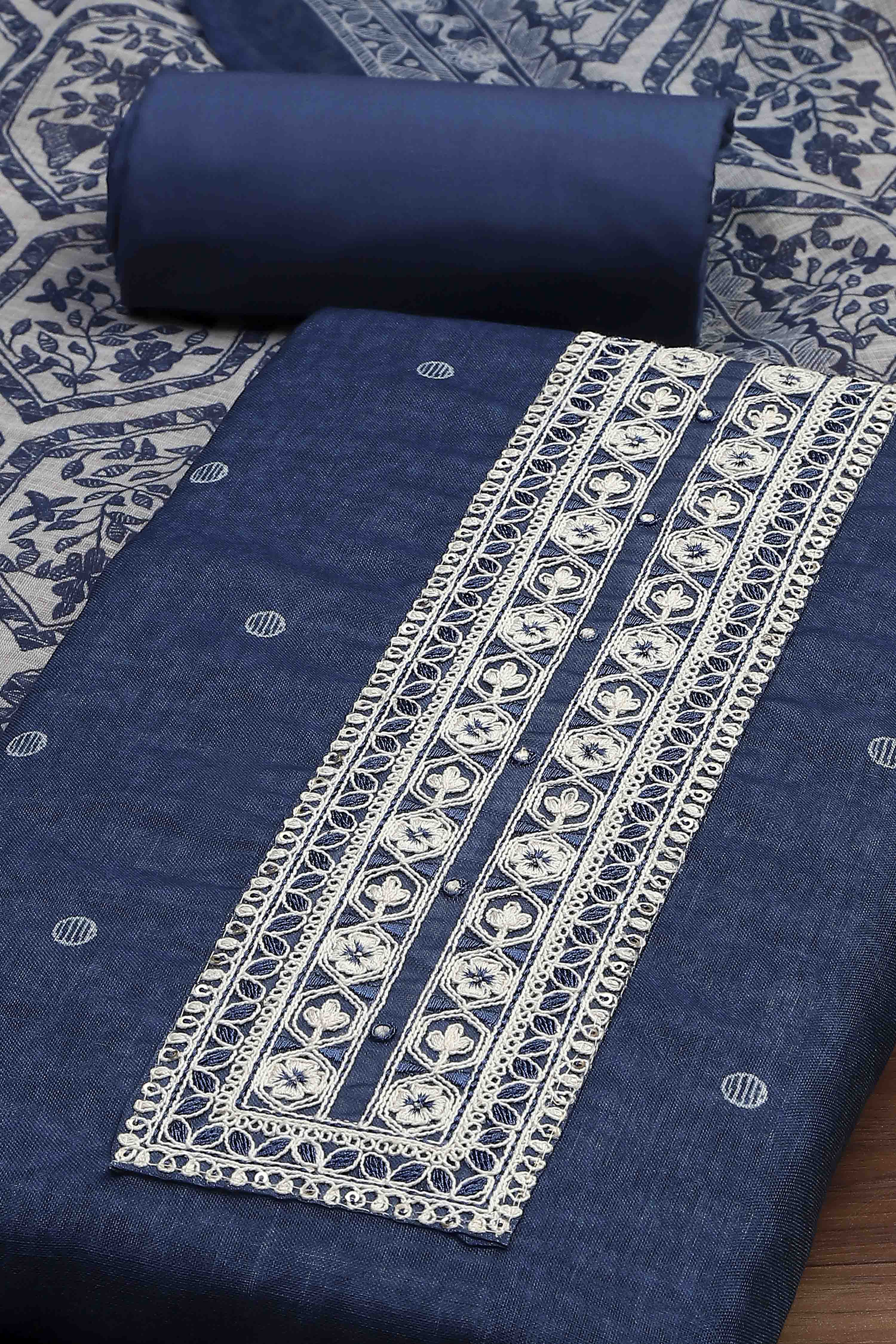 Beige Linen Booti Print Unstitched Suit Set image number 1