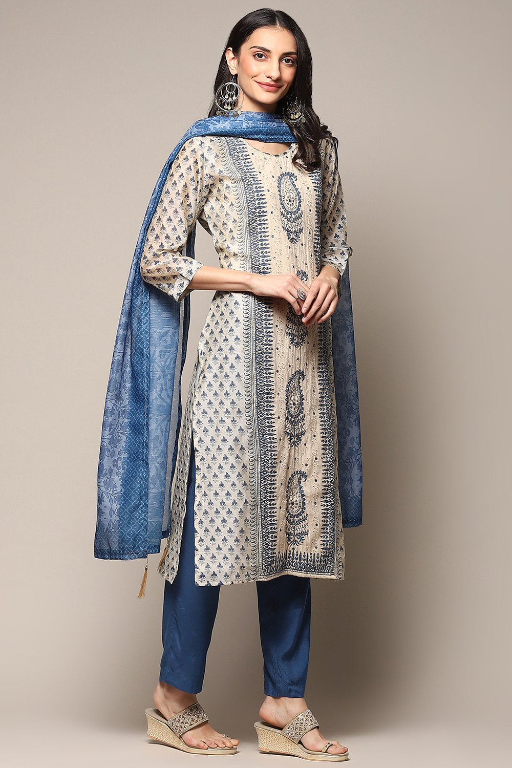 Beige Pink Chanderi Unstitched Suit set image number 7