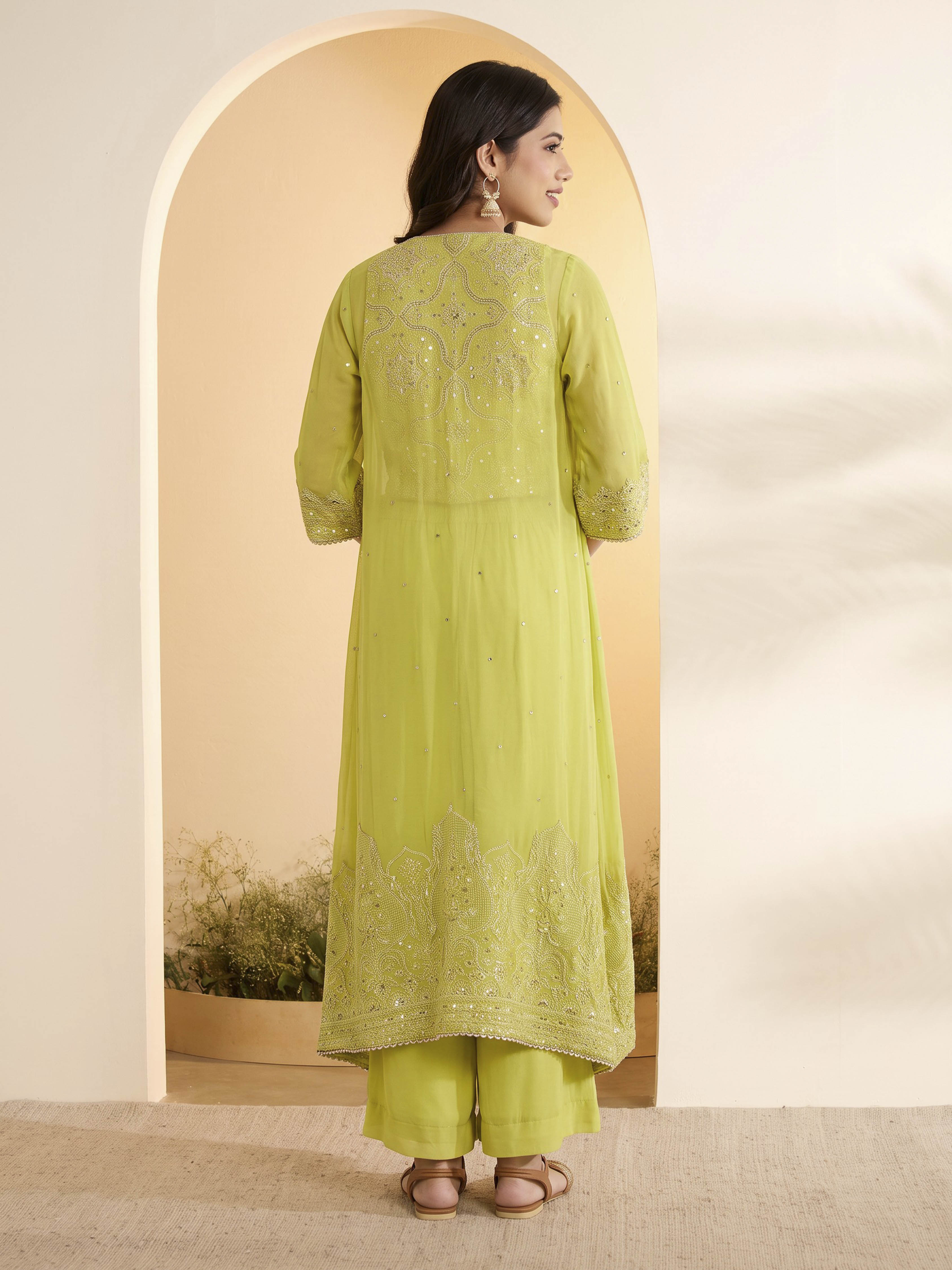 Yellow Poly Georgette Regular Fusion Set image number 4