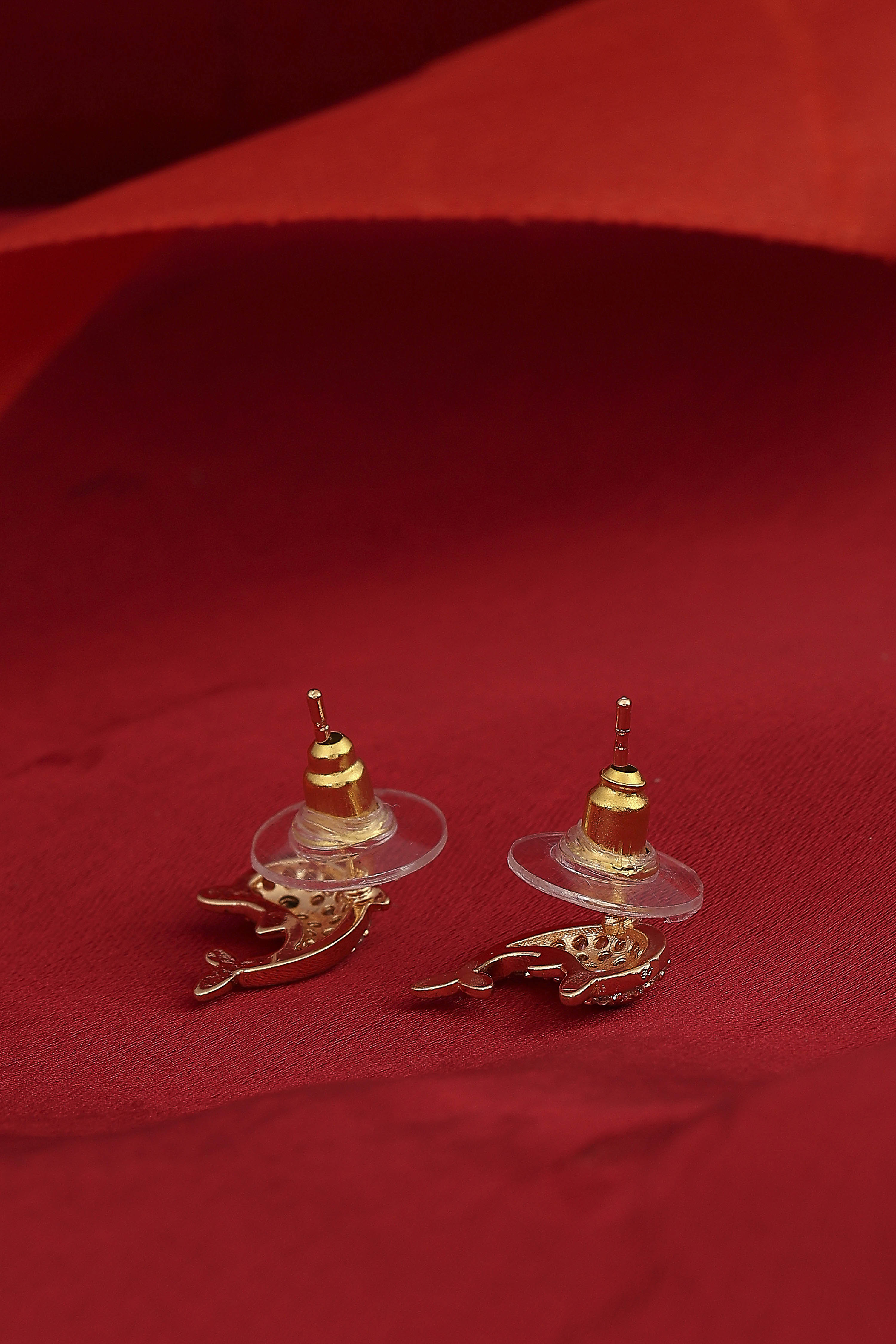 Gold Plated Brass Dolphin-Shaped Stud Earrings image number 2