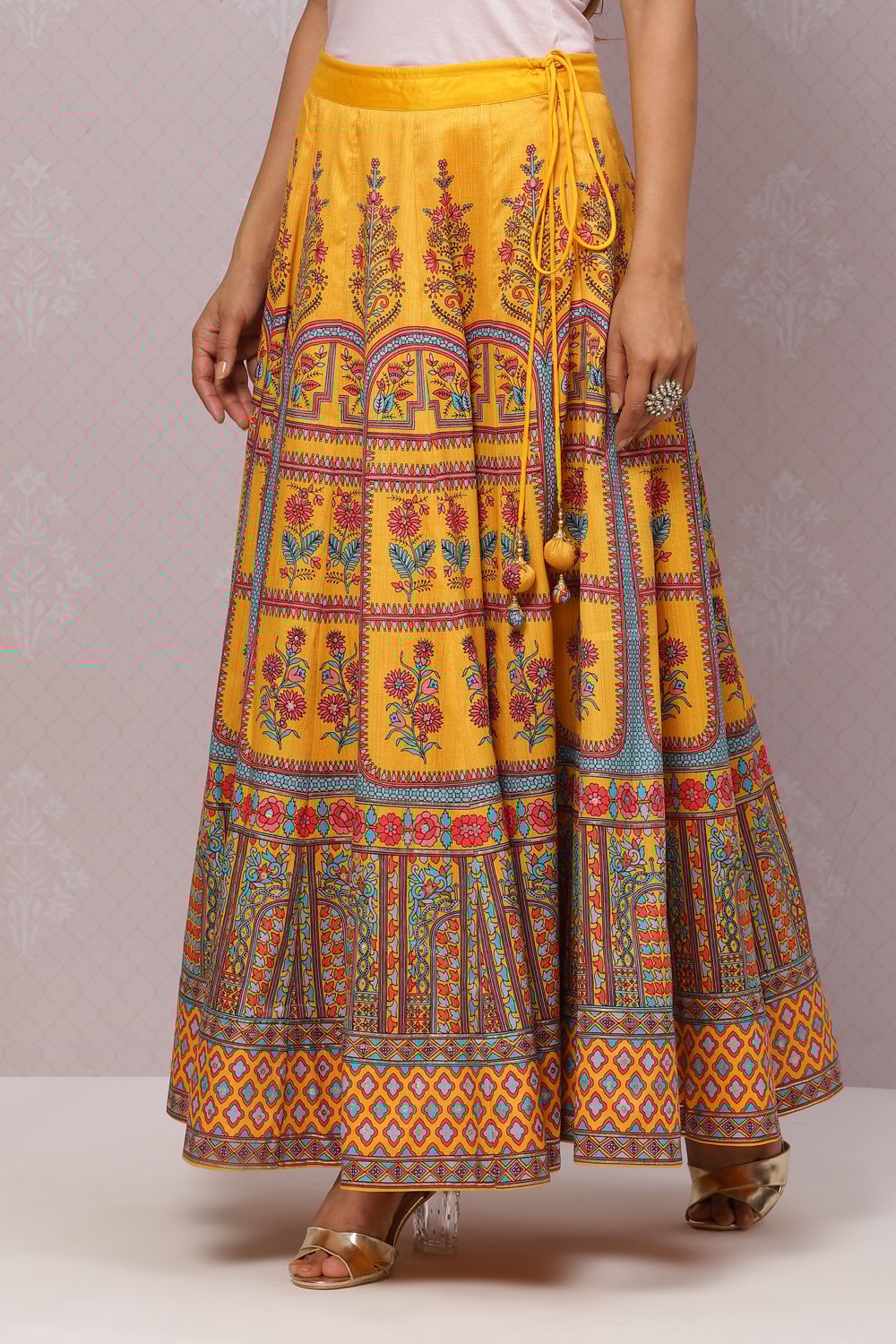Yellow Flared Art Silk Skirts image number 0