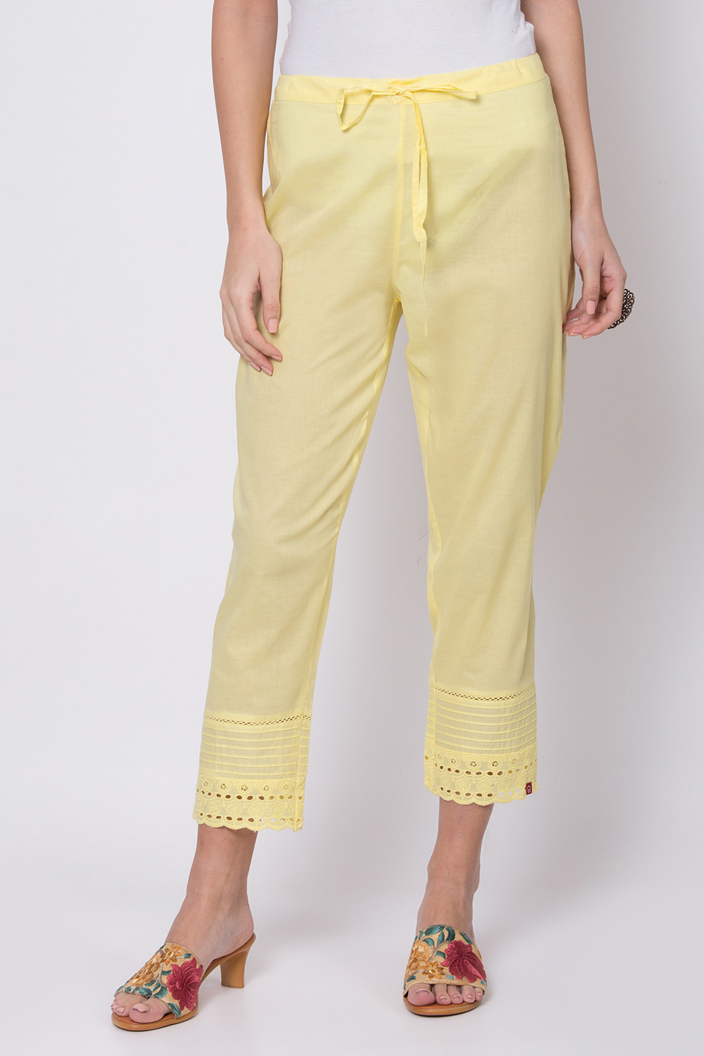 White Cotton Solid Pant image number 0