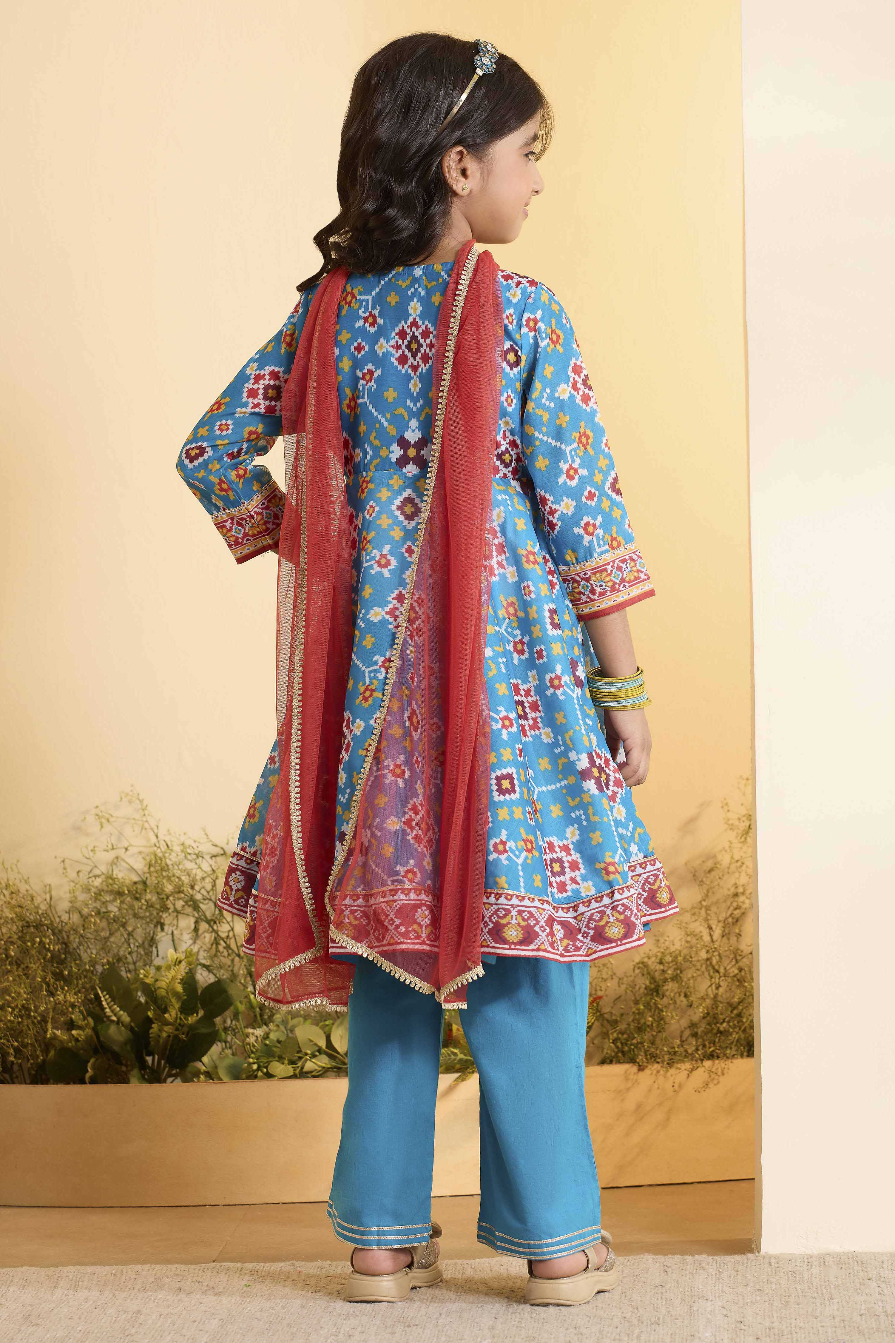 Teal Polyester Anarkali Suit Set image number 4