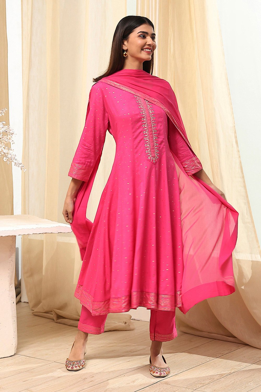 Fuchsia Viscose Printed Kalidar Suit Set image number 6