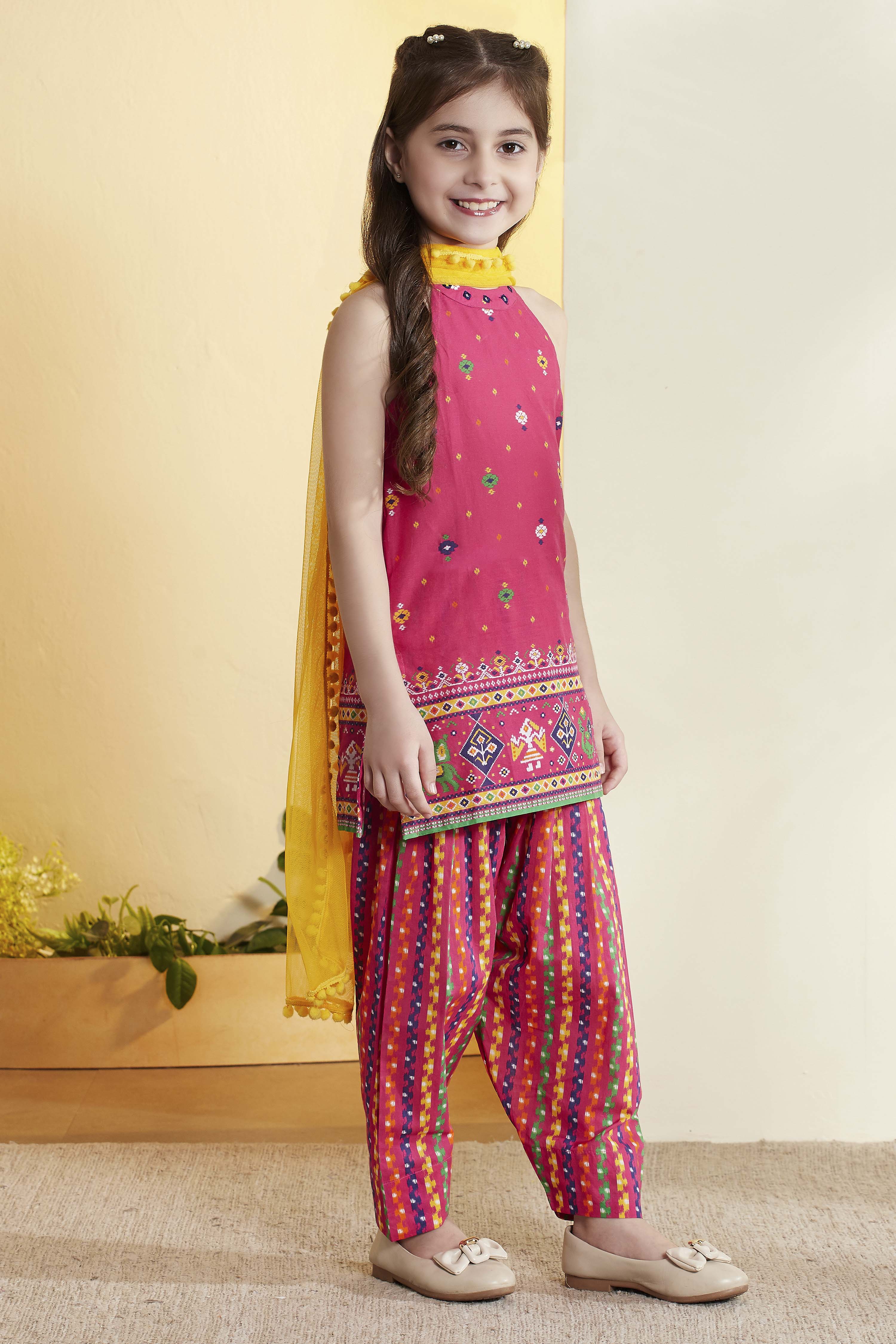 Pink Printed Straight Cotton Kurta Set image number 4