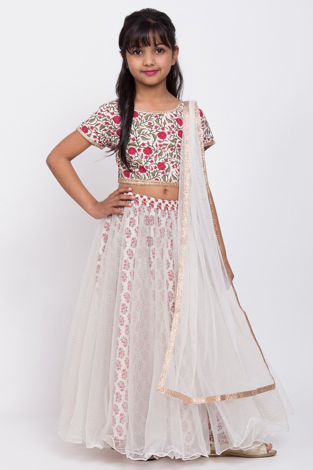 White Floral Lehenga Set image number 3