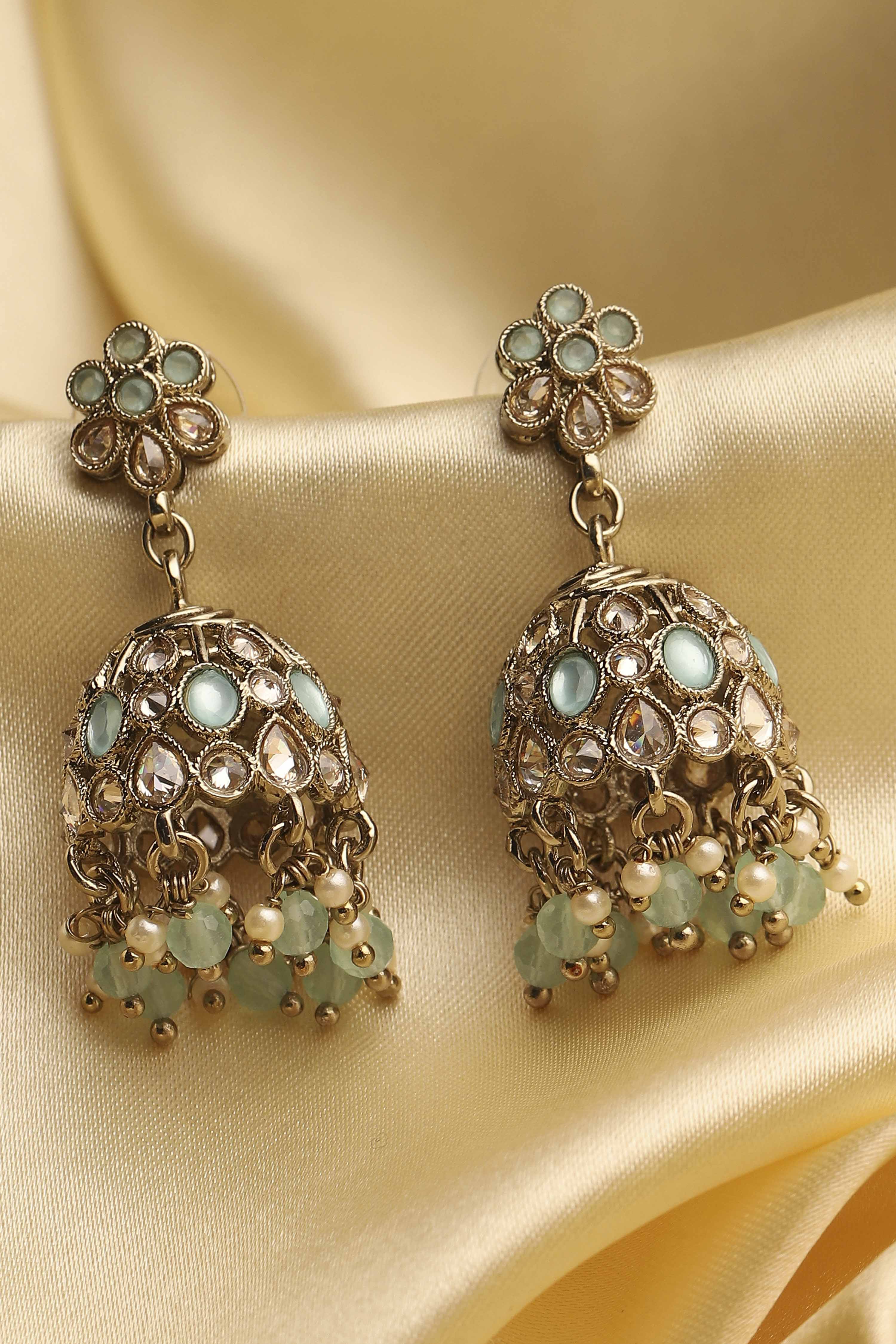 Mint Green Alloy Jhumka image number 0