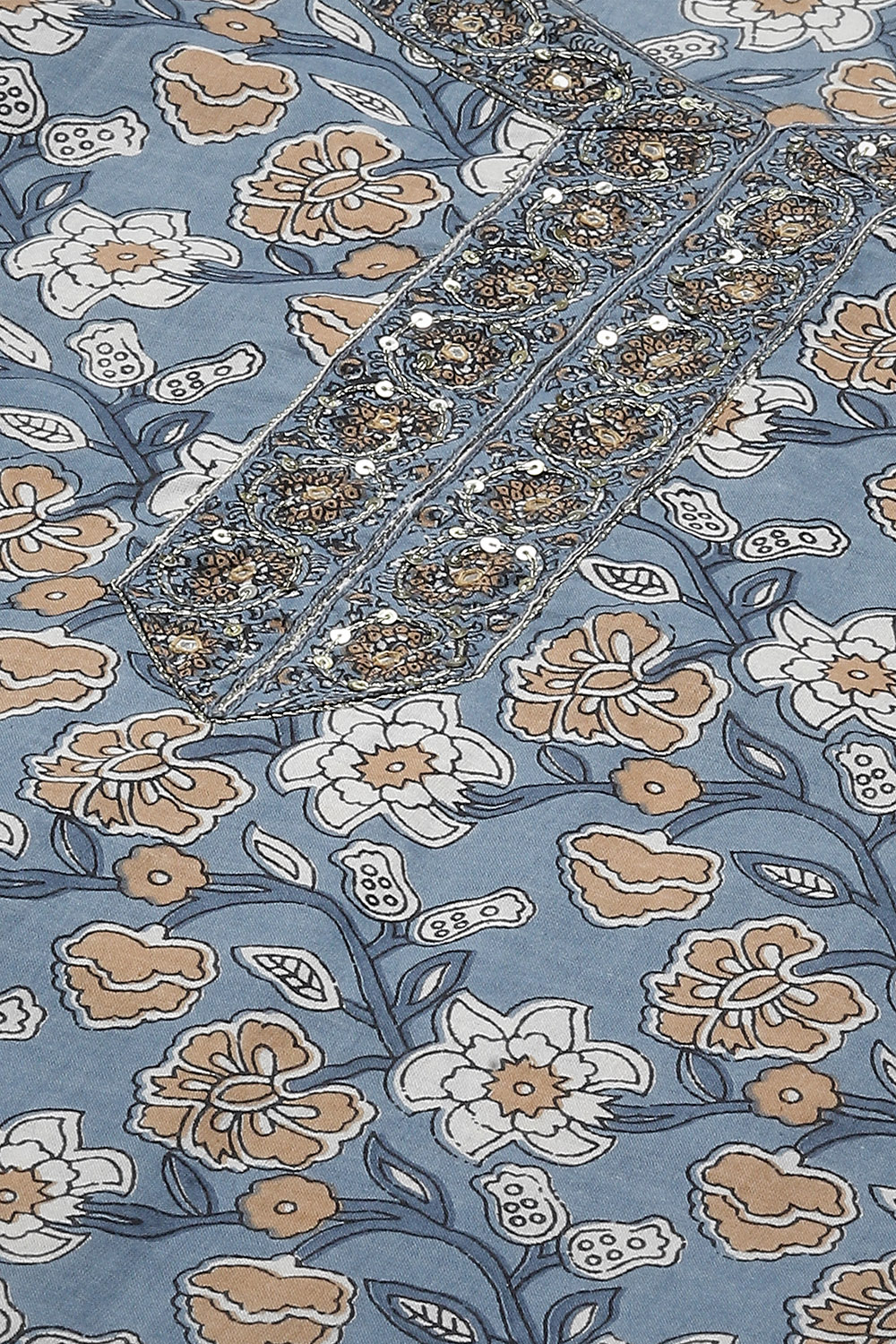 Indigo Cotton Hand Block Print Unstitched Suit Set image number 15
