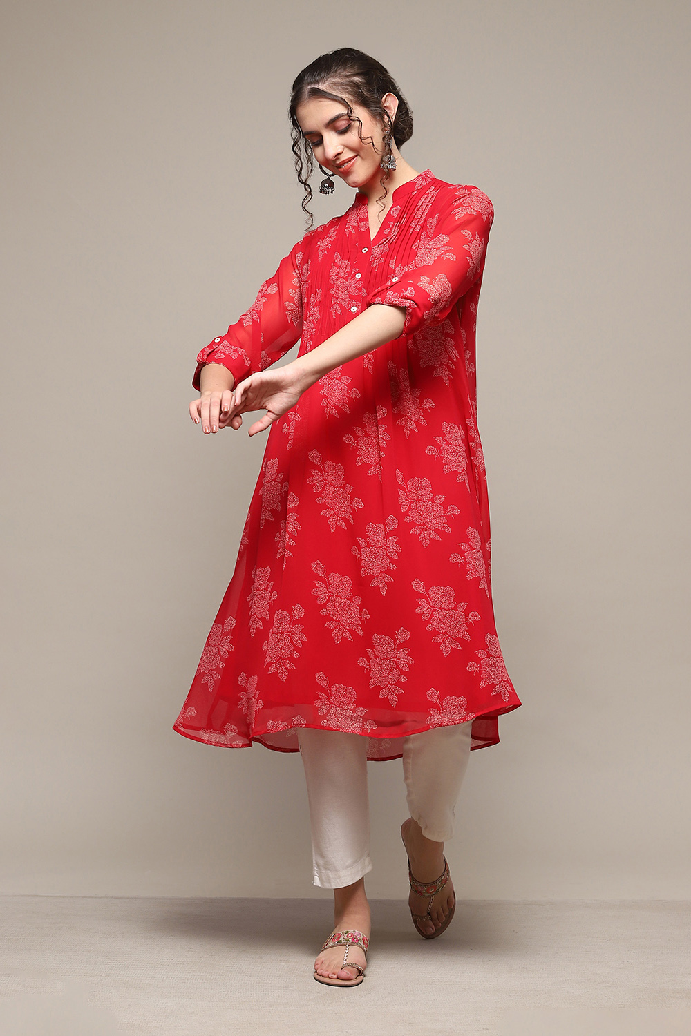 Teal Polyester Straight Printed Kurta image number 0
