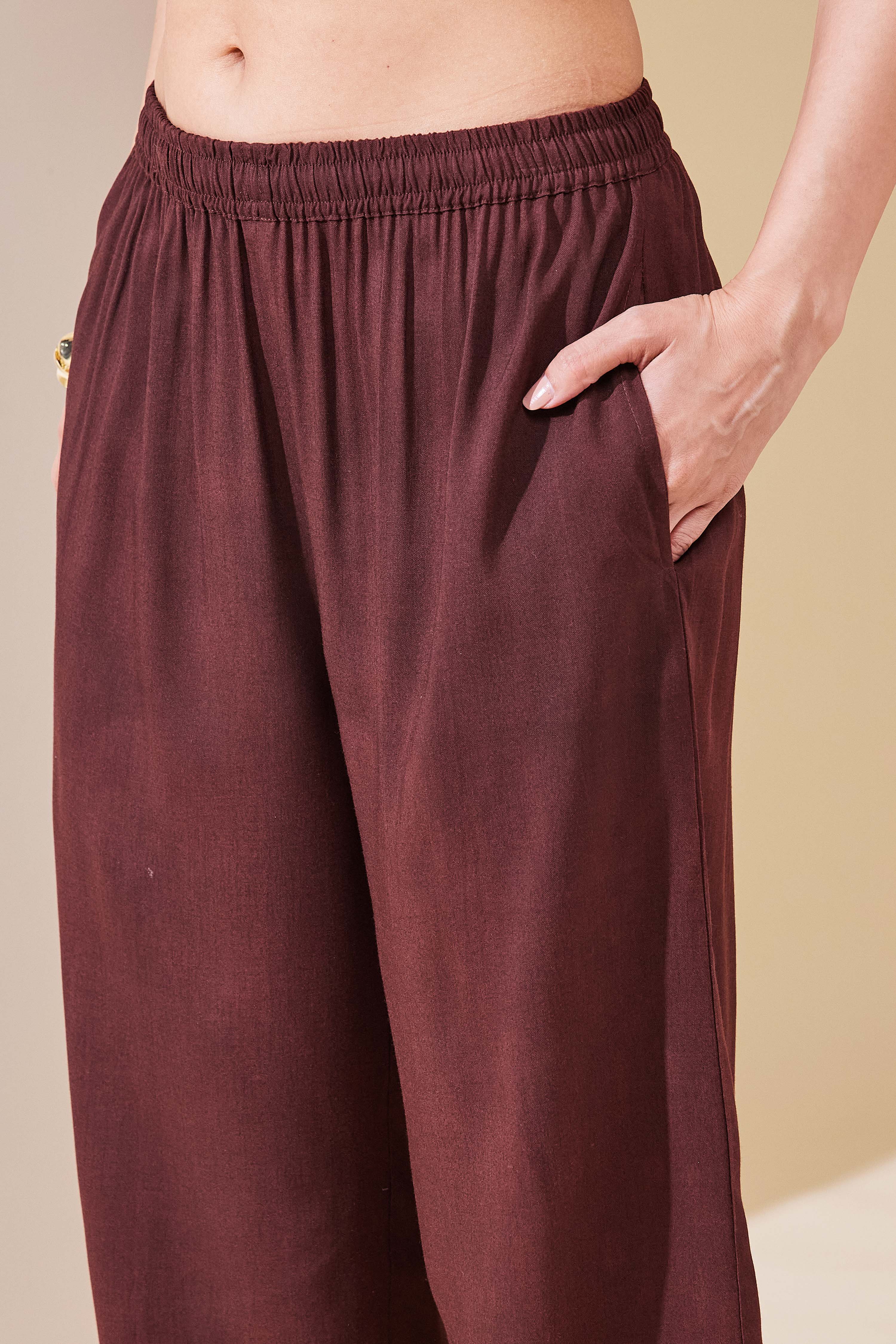 Brown Viscose Rayon Straight Kurta Pants Set image number 2
