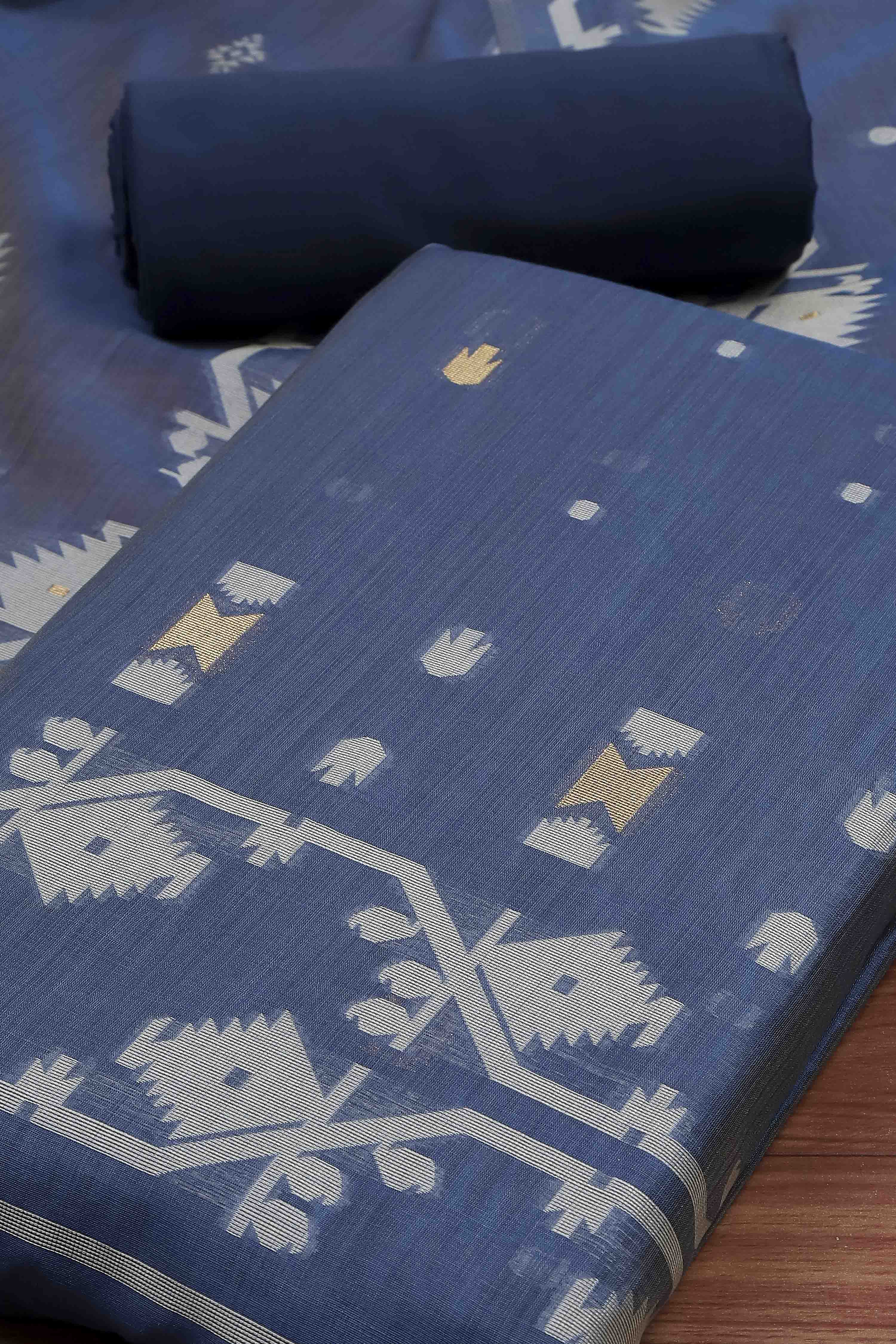 Rust Cotton Jamdani Unstitched Suit Set image number 1