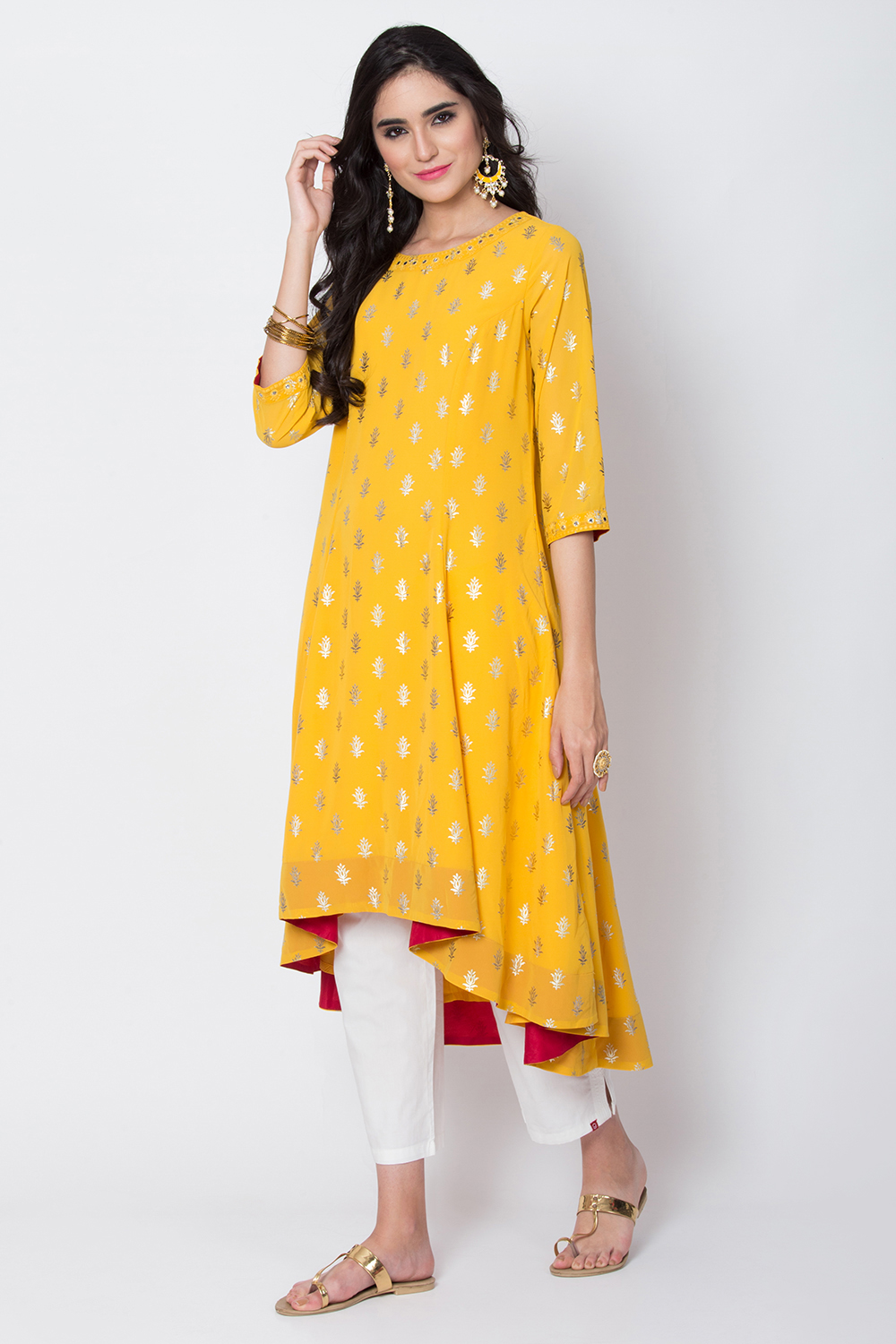 Fuchsia Art Silk A-Line Printed Kurta Dress image number 0