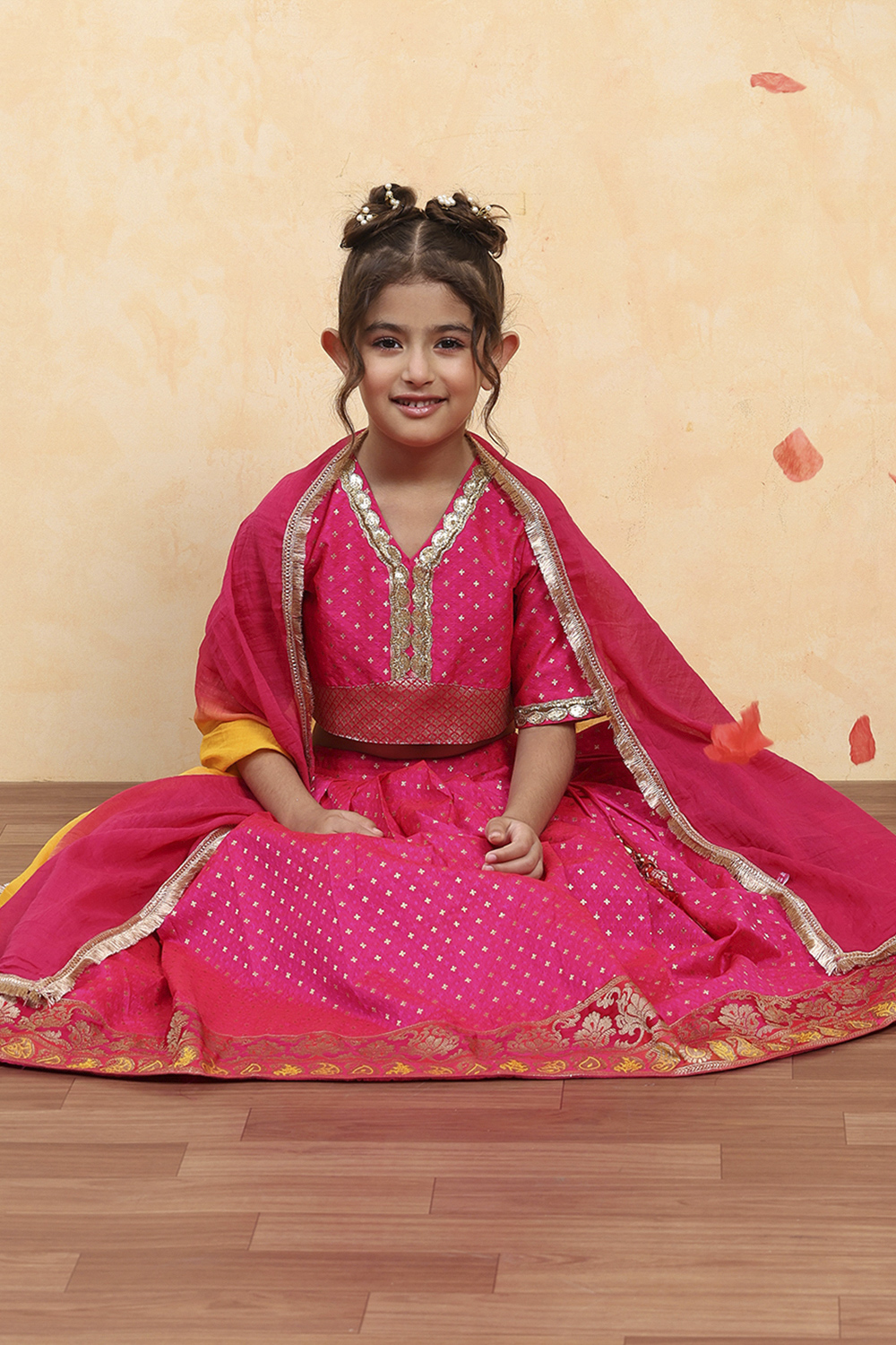 Pink Polyester Yarndyed Fitted Lehenga Set image number 0