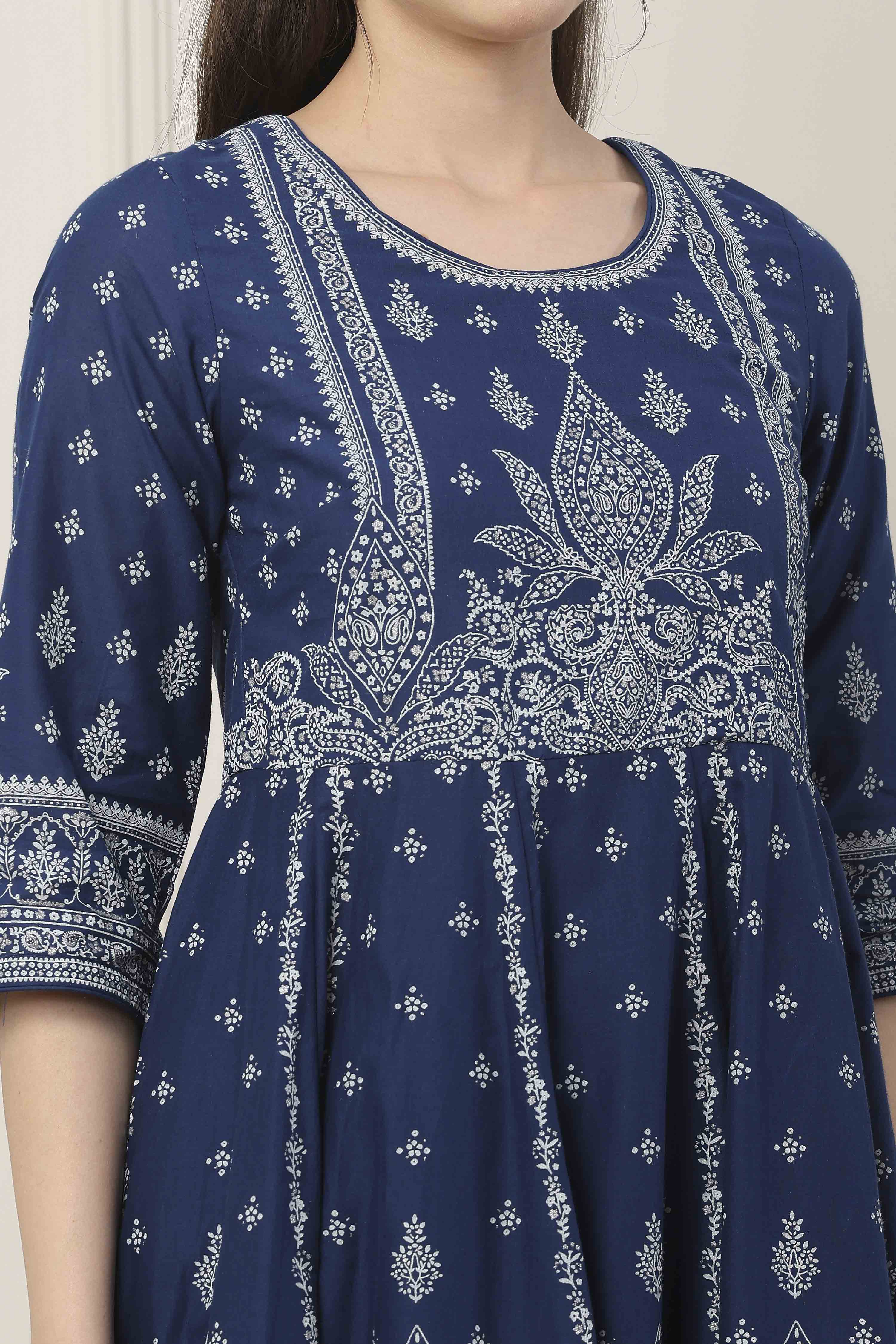 Pink Cotton Ethnic Motif Printed Anarkali Suit Set image number 1