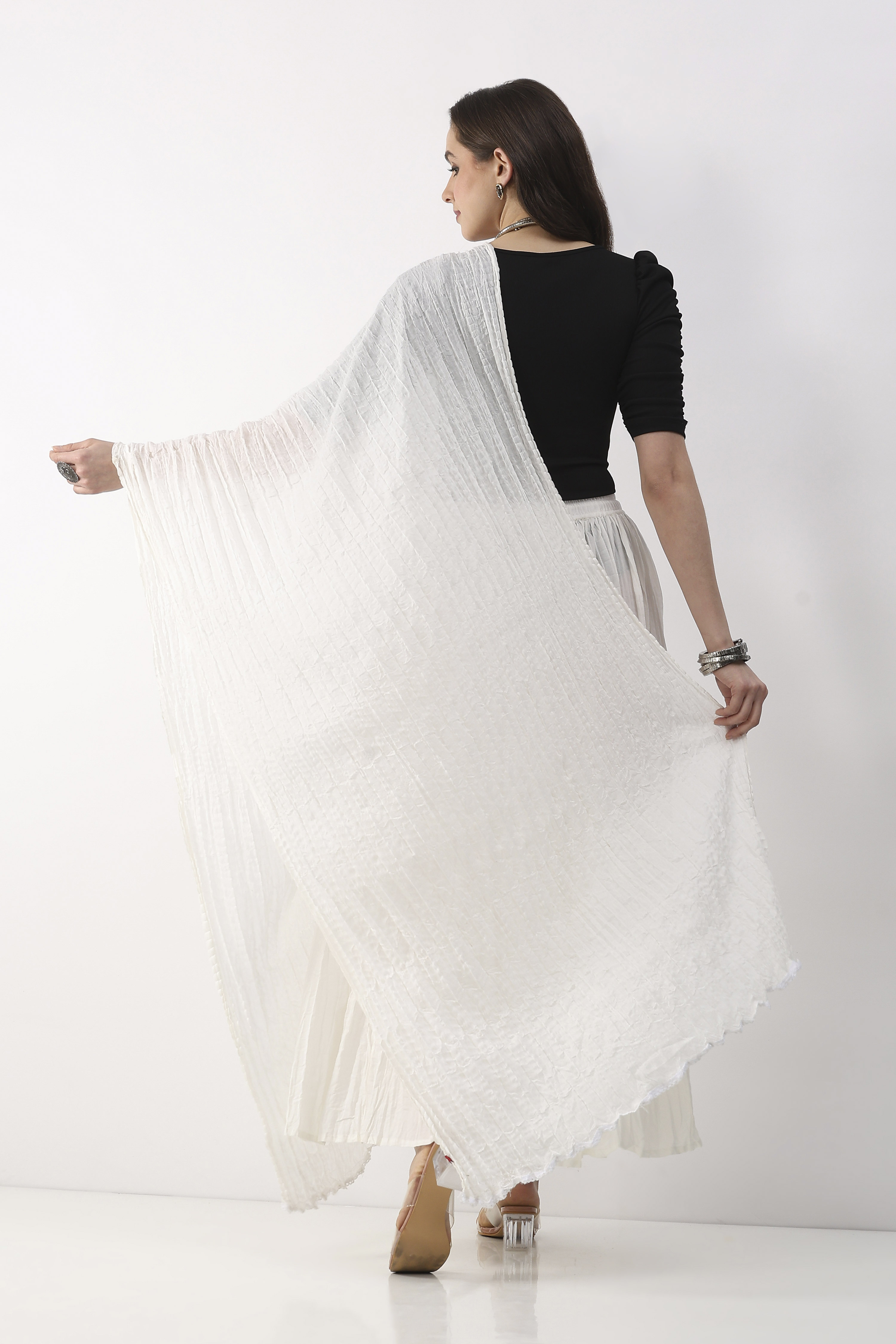 White Cotton Textured Solid Dupatta image number 3