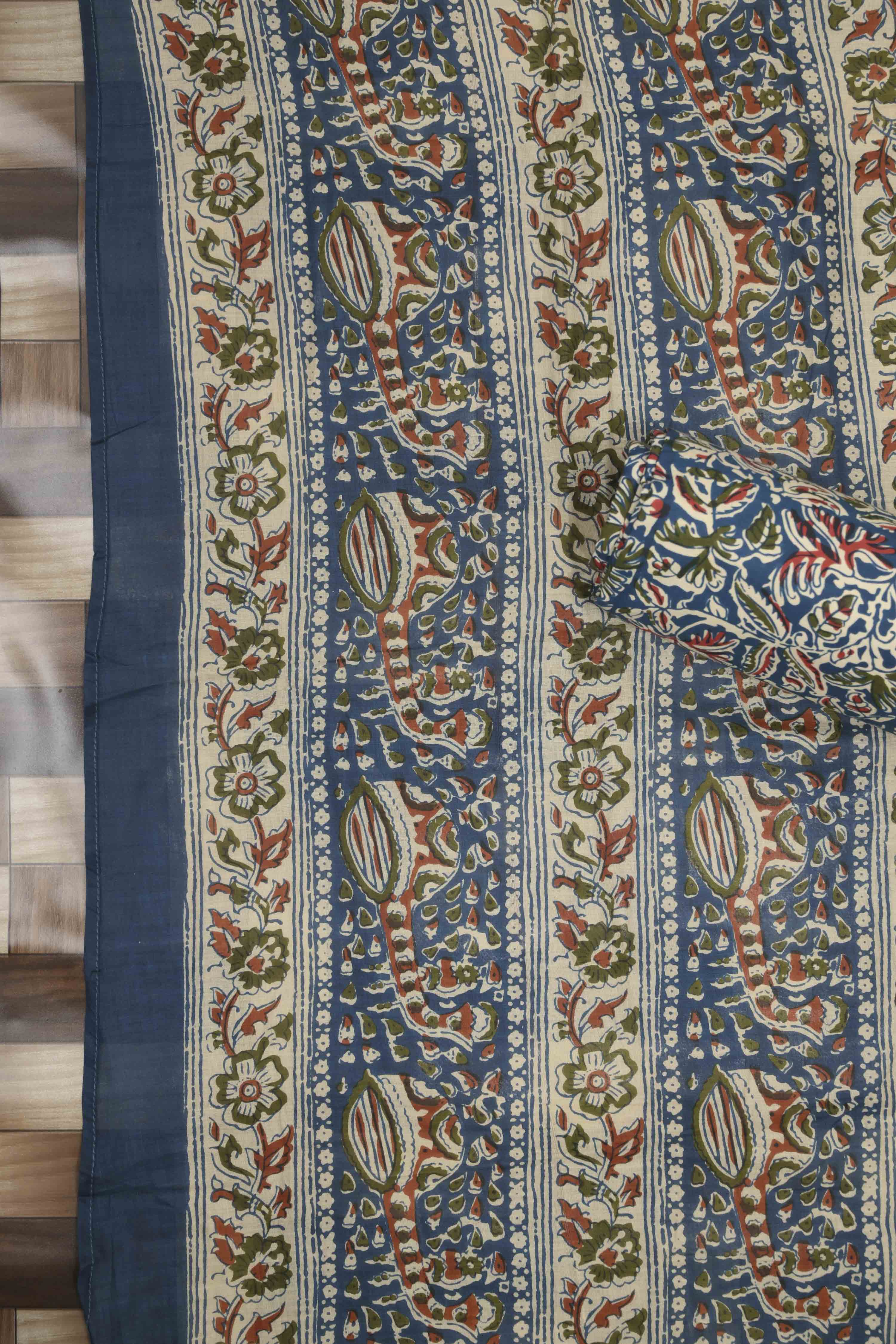 Blue Cotton Printed Unstitched Suit Set image number 3