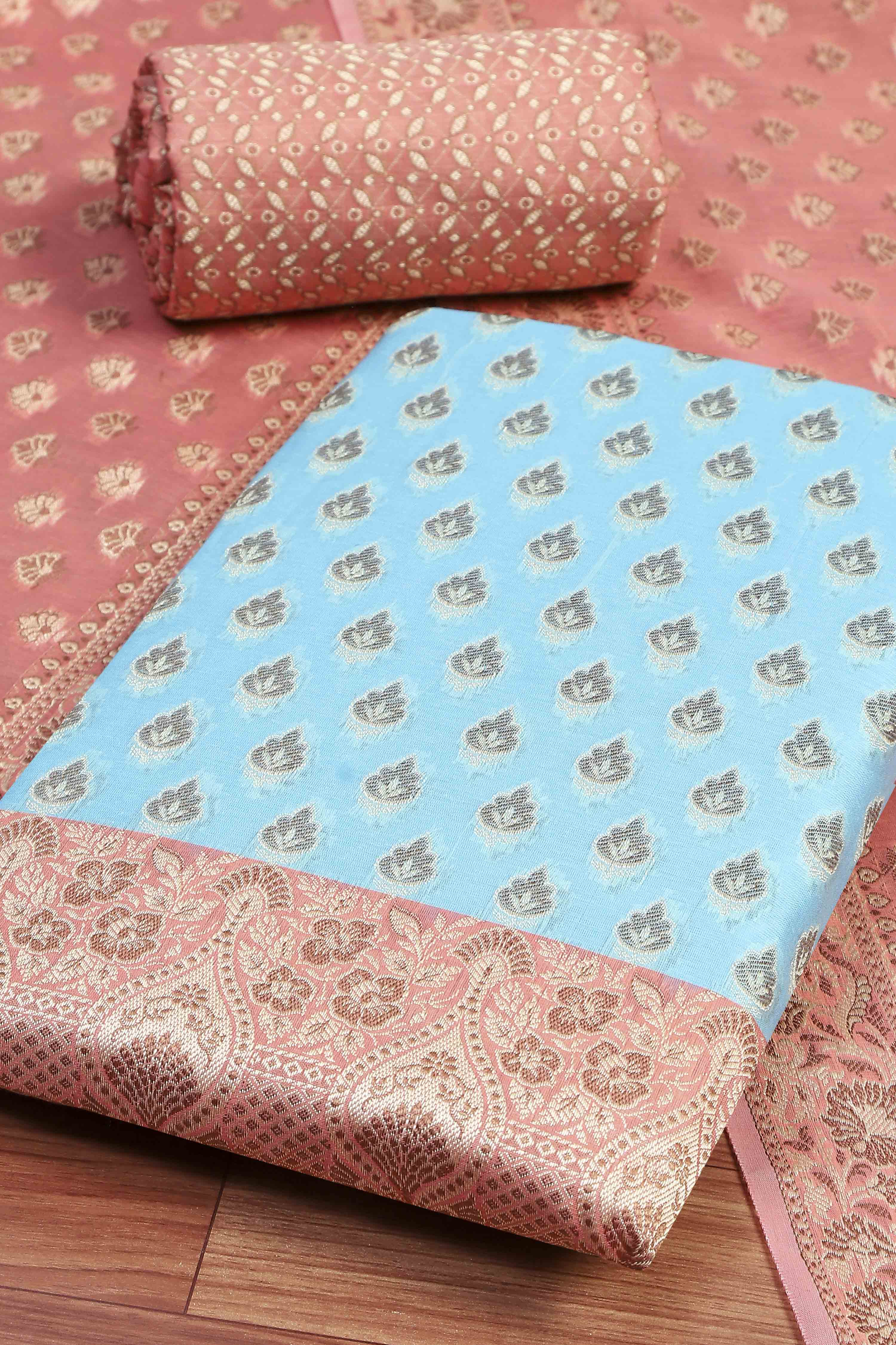 Mehendi Cotton Printed Embroidered Unstitched Suit Set image number 1