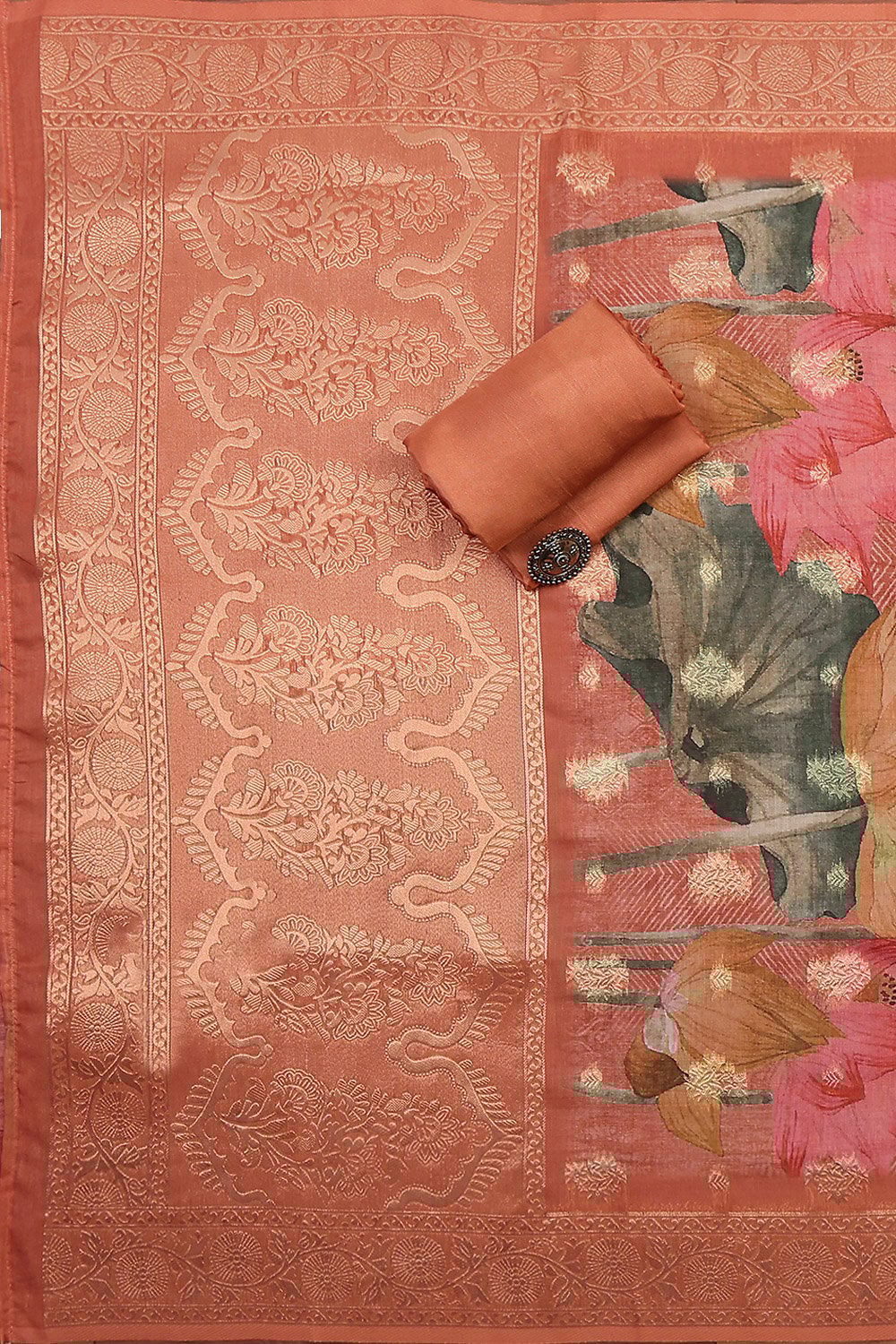 Coral Chanderi Printed Unstitched Suit Set image number 3