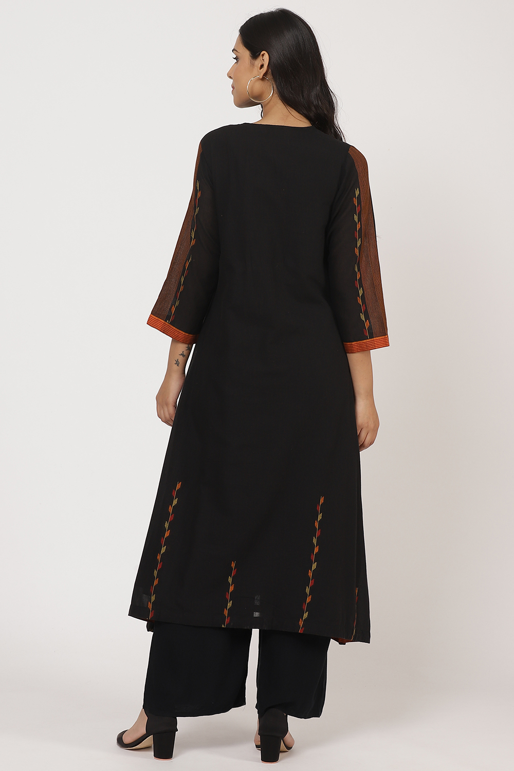 Red Cotton A-Line Yarndyed Kurta image number 5