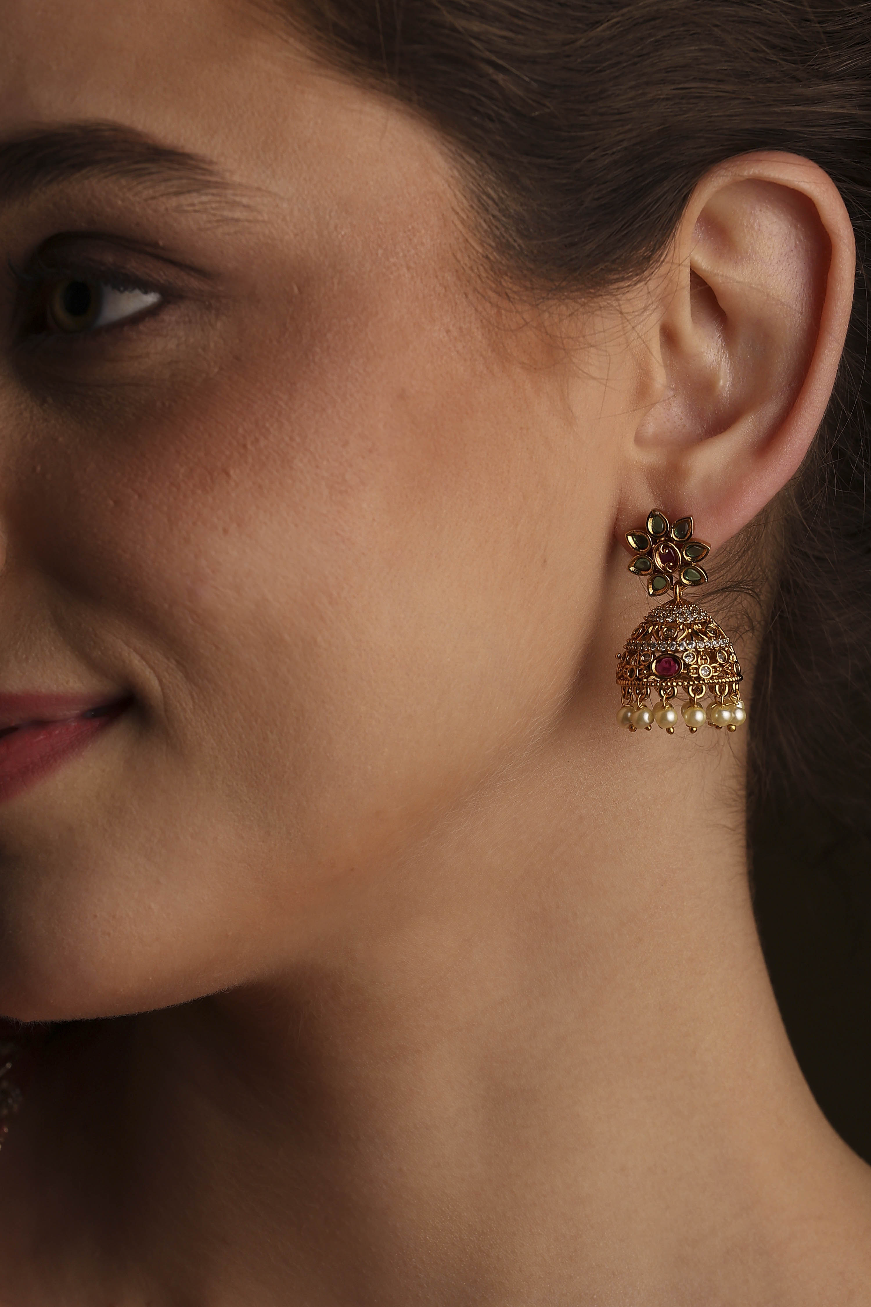 Green Brass Jhumka image number 1