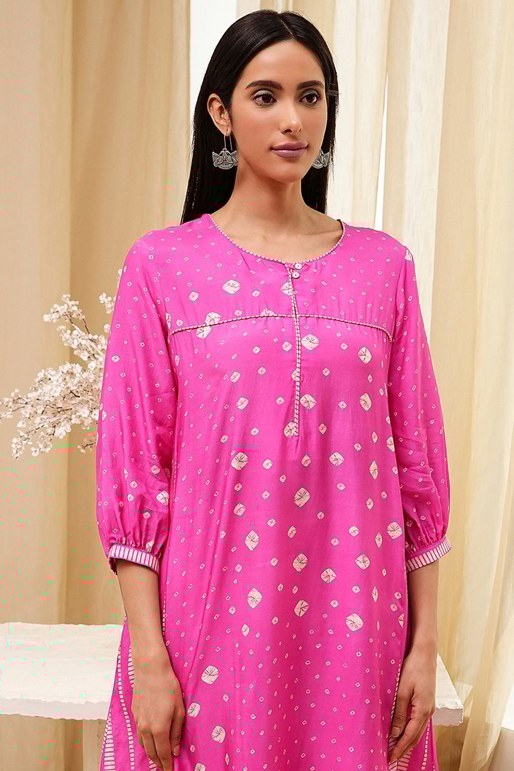 Pink Modal Blend A-Line Printed Kurta image number 1