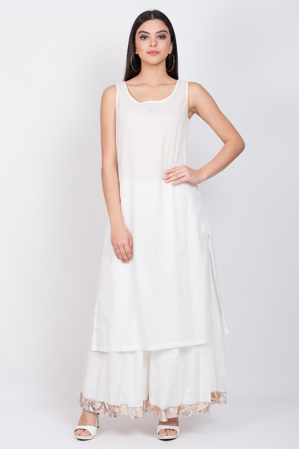 White Cotton Double Layered Printed Kurta image number 2