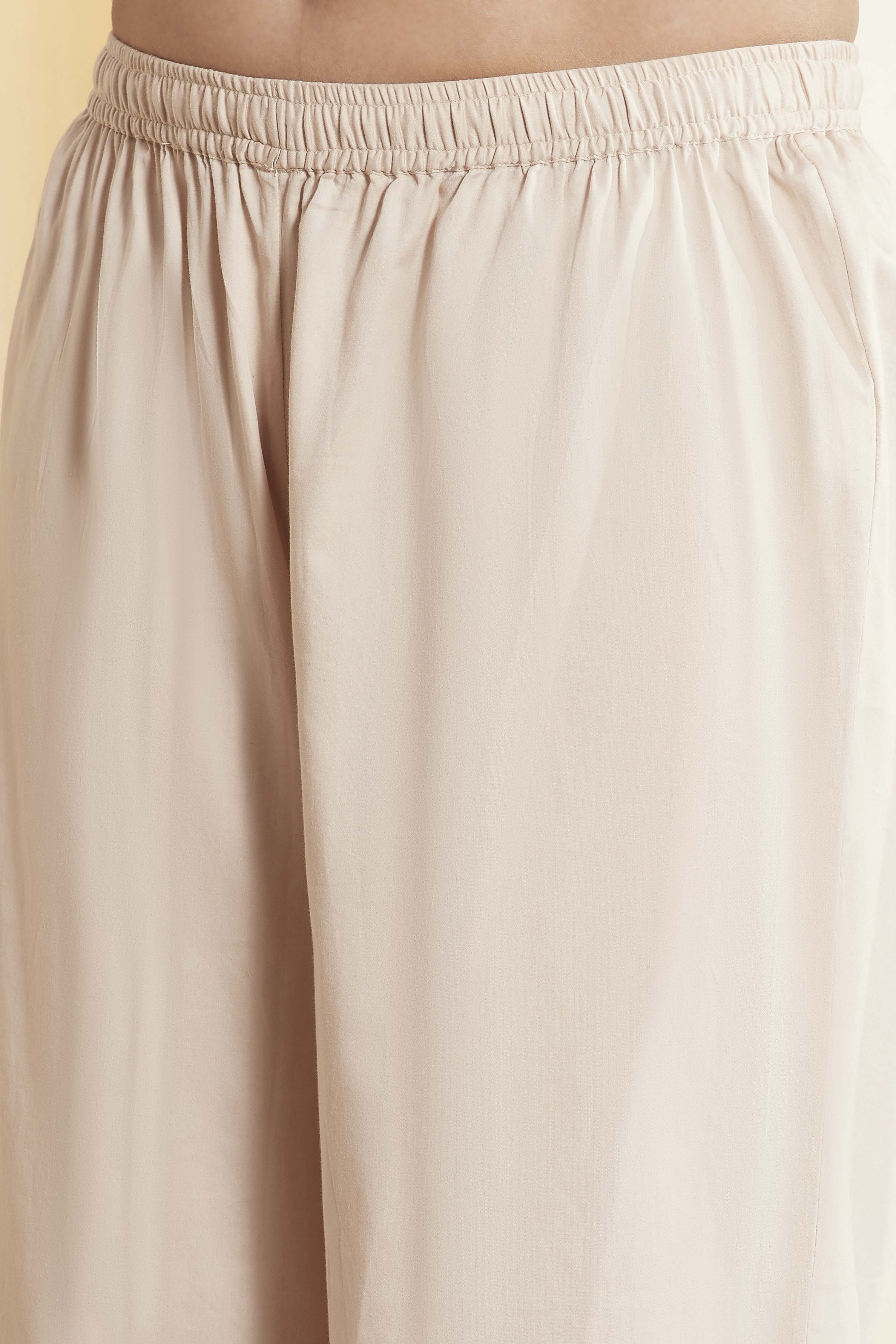 Off-White Cotton Embroidered Straight Kurta Set image number 2