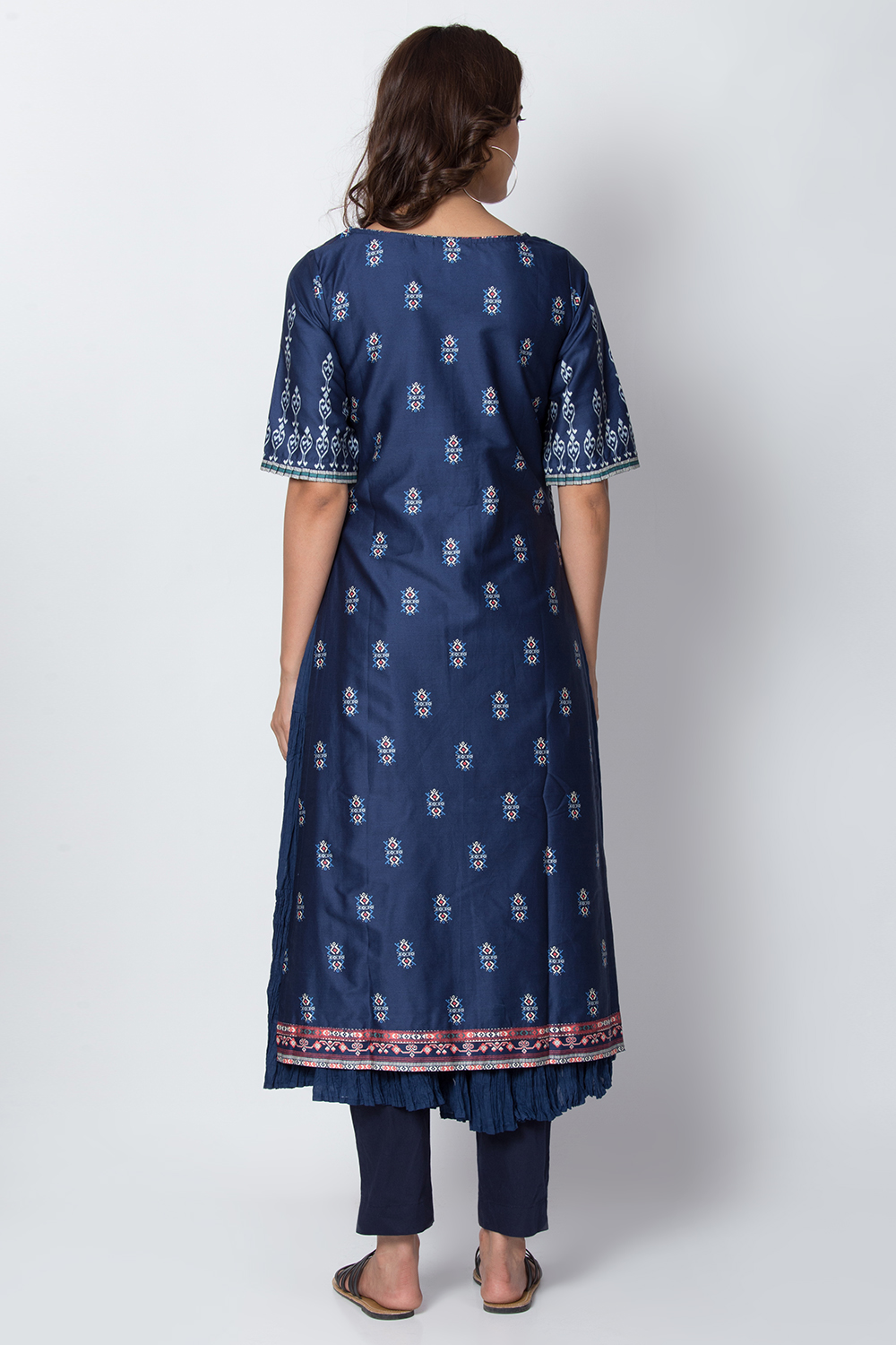 Indigo Cotton Straight Printed Kurta image number 5