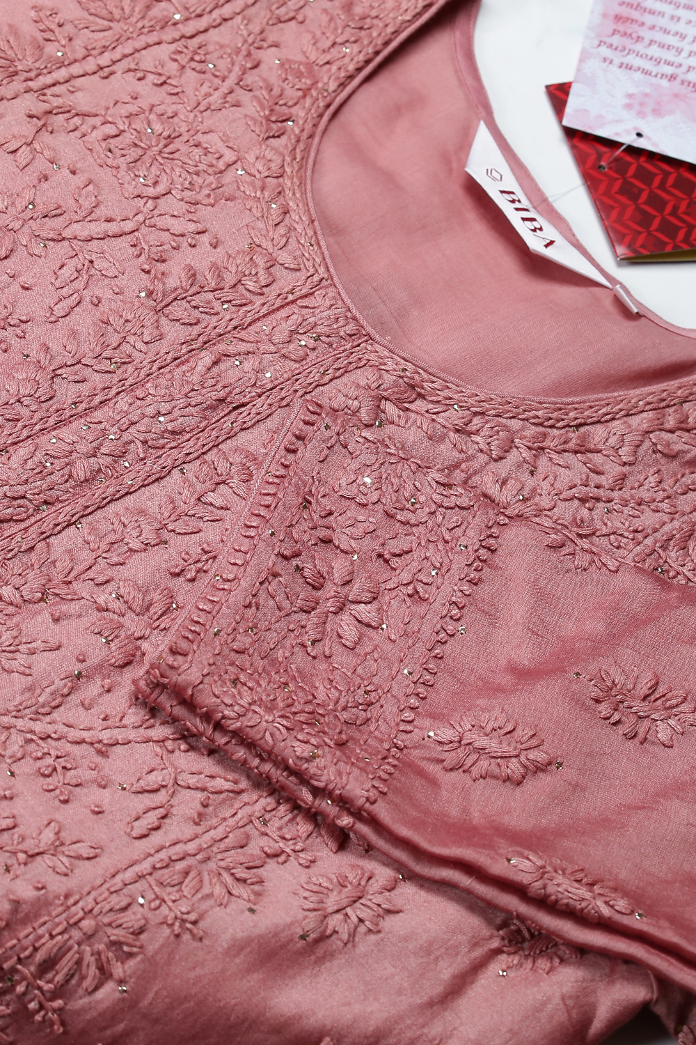 Onion Pink Cotton Silk Straight Kurta Pant Suit Set image number 1