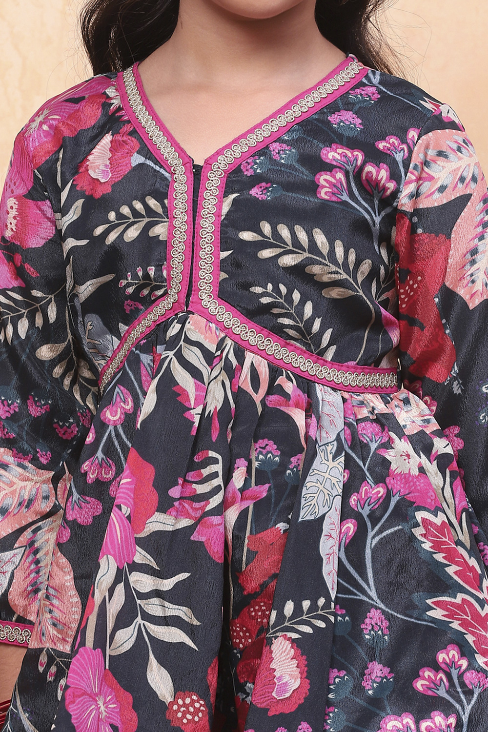 Teal Polyester Printed Gathered Sharara Suit Set image number 1