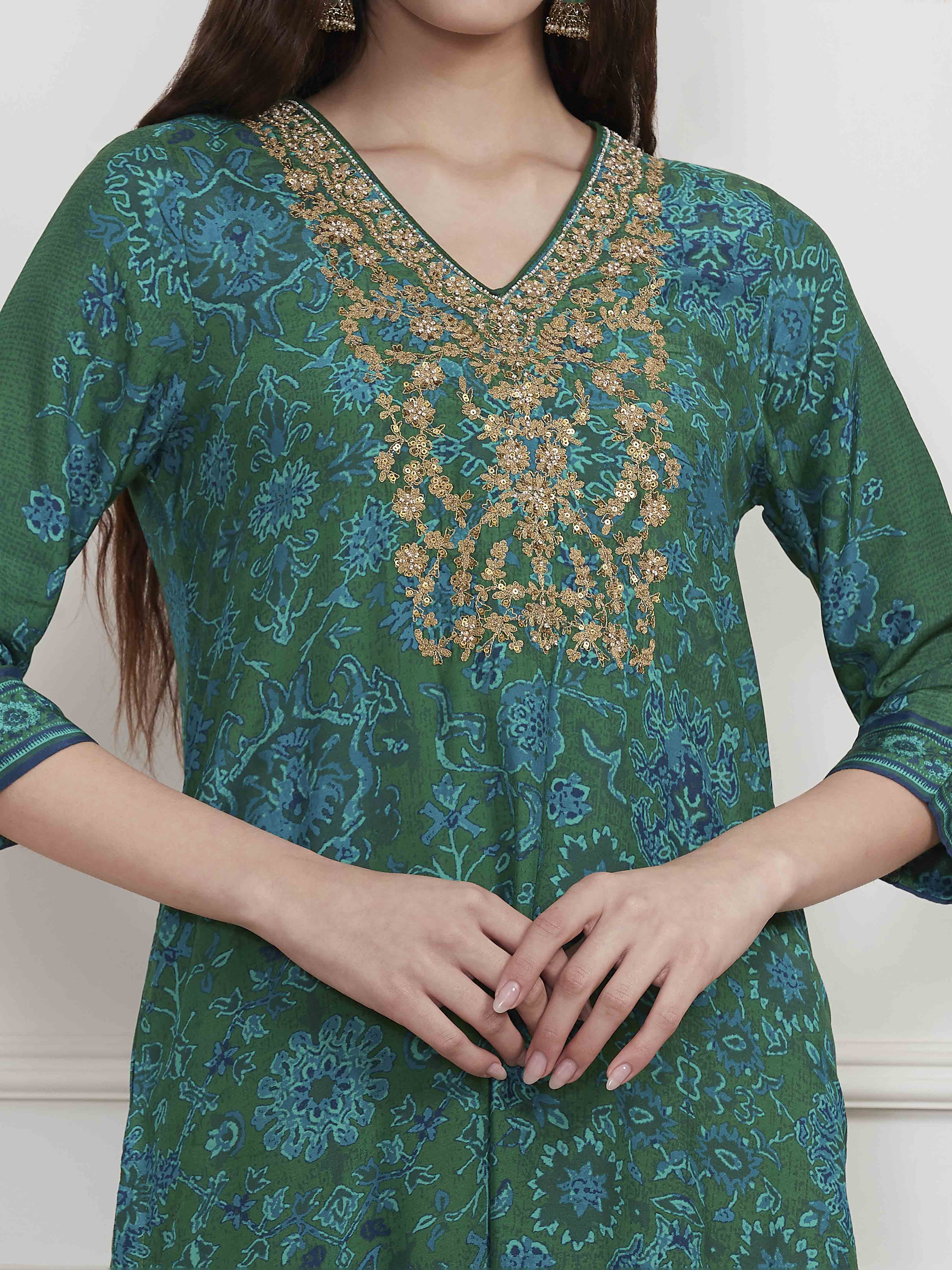 Orange Modal Printed Straight Suit Set image number 1