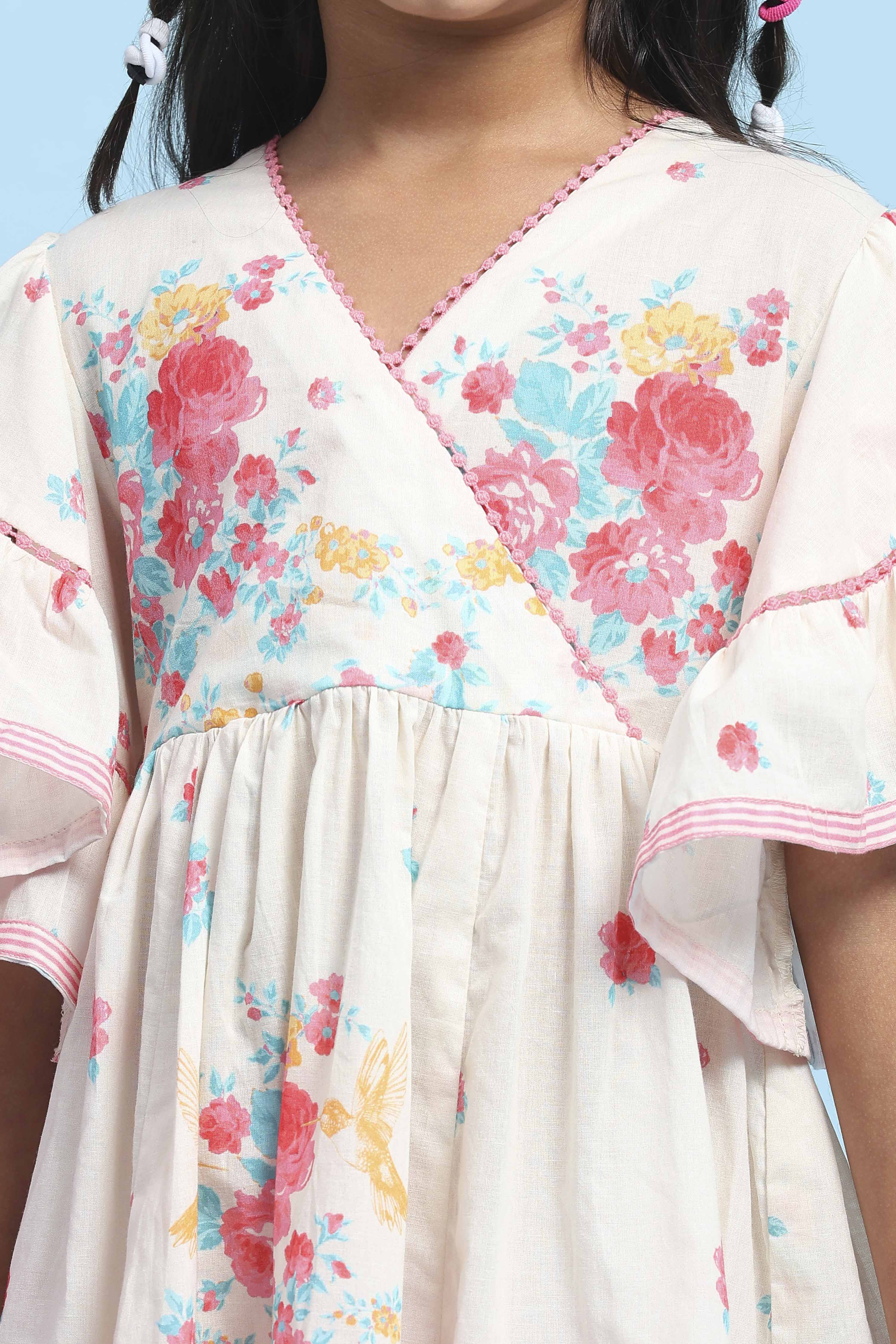 White Cotton Printed Tiered Dress image number 1