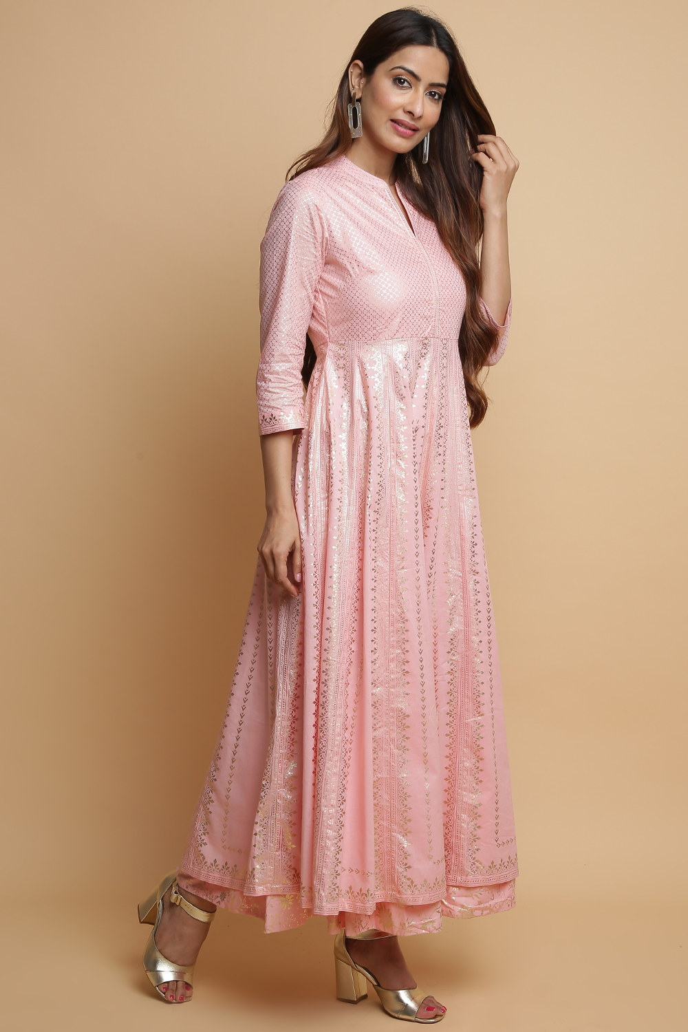 Pink Cotton Flared Dress image number 3