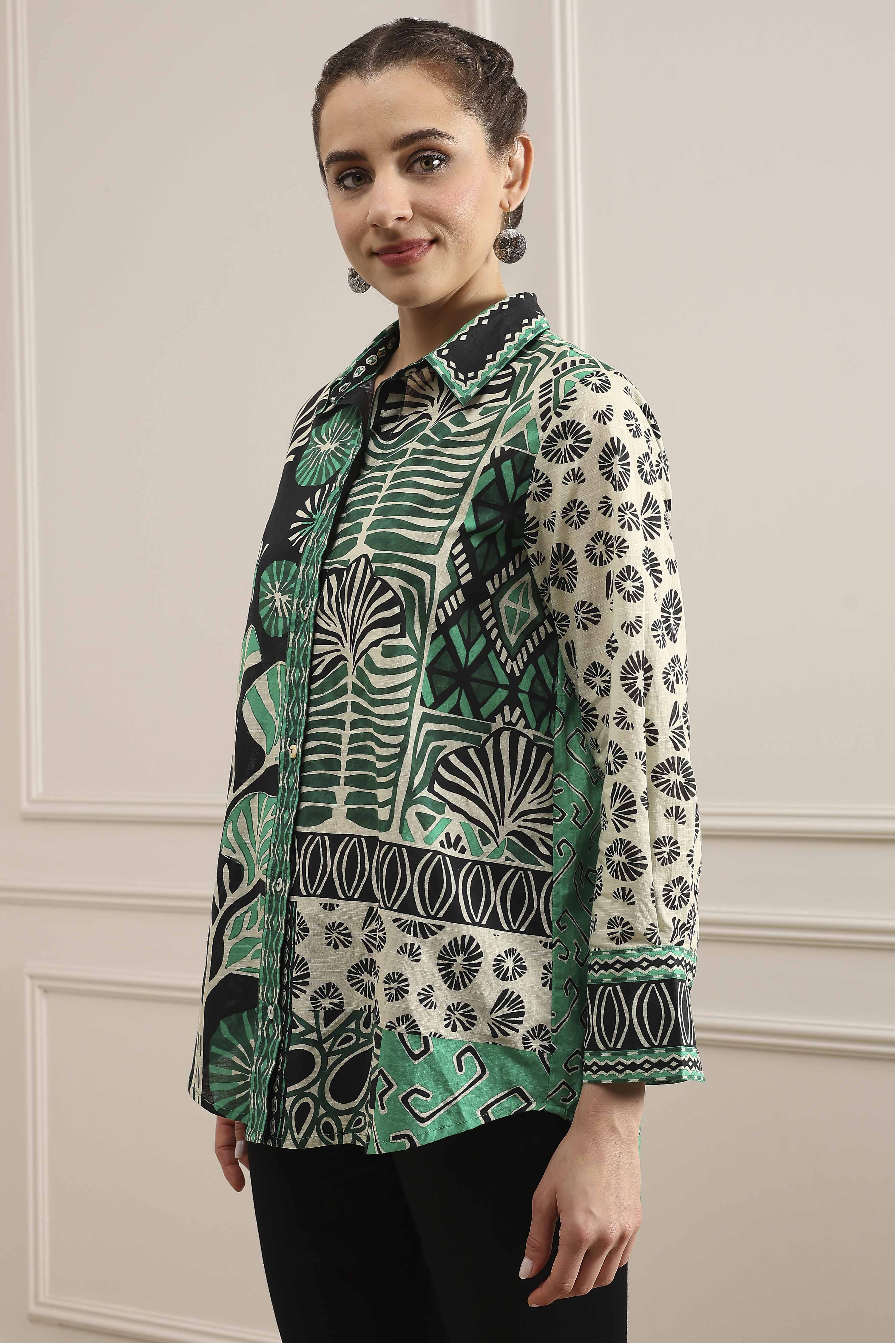 Black Cotton Printed Straight Shirt image number 2