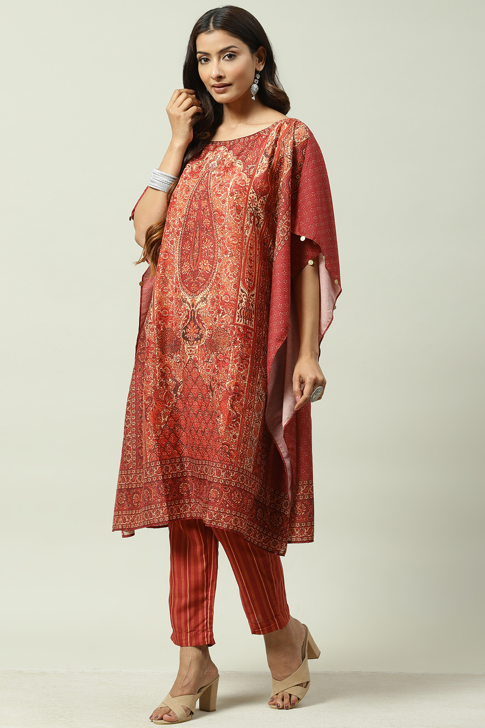 Brown Art Silk Kaftan Set image number 3